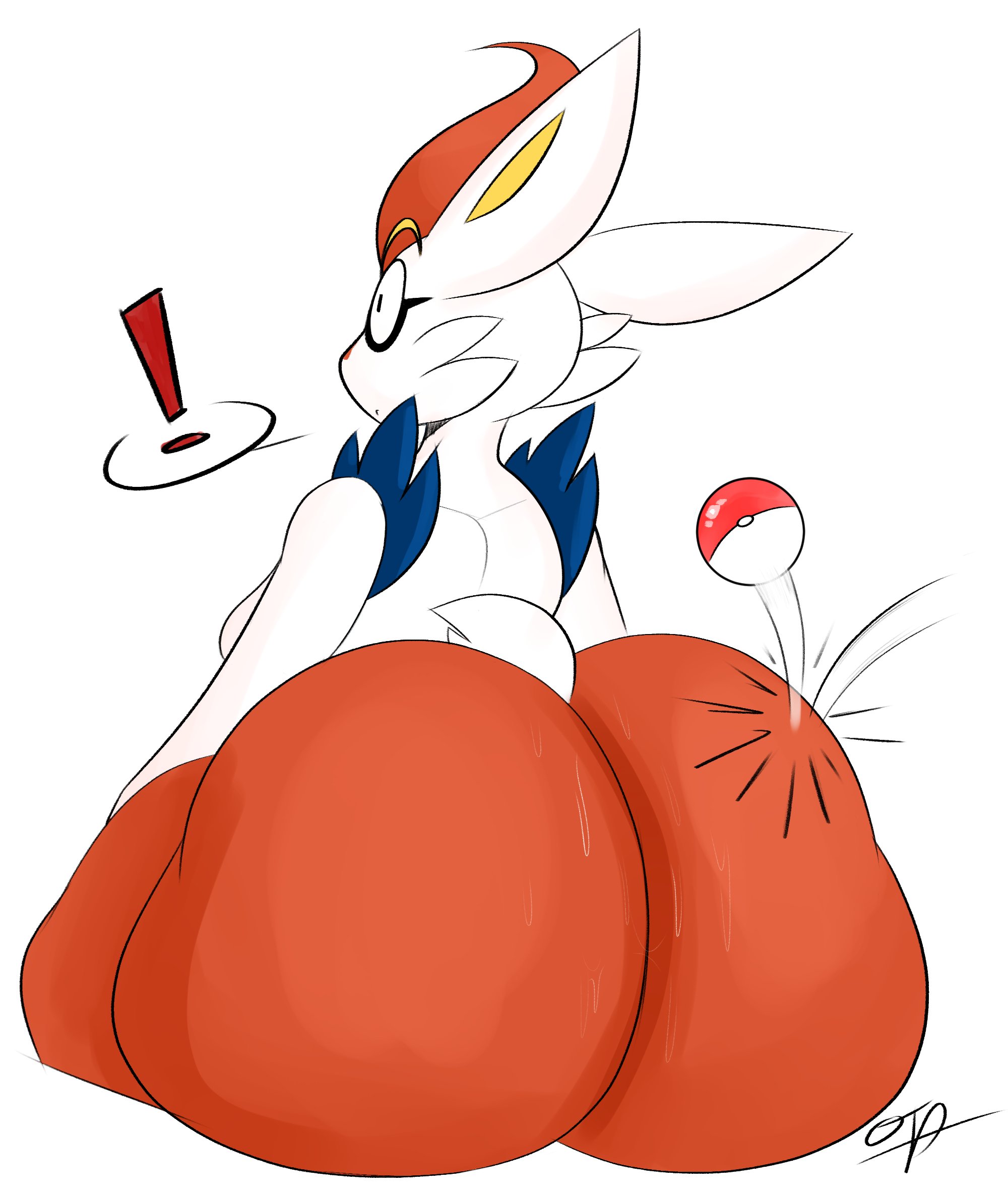 !, 1girls, anthro, ass, ass close-up, ass closeup, ass focus, big ass, breasts, bubble ass, bubble butt, bunny ears, bunny tail, butt, butt close-up, butt focus, cinderace, close up, close up ass, close up view, close-up, close-up ass, closeup, closeup view, fat ass, female, furry, huge ass, large ass, nintendo, ota (artist), pokeball, pokemon, pokemon ss, surprised, thick ass, white background, white fur