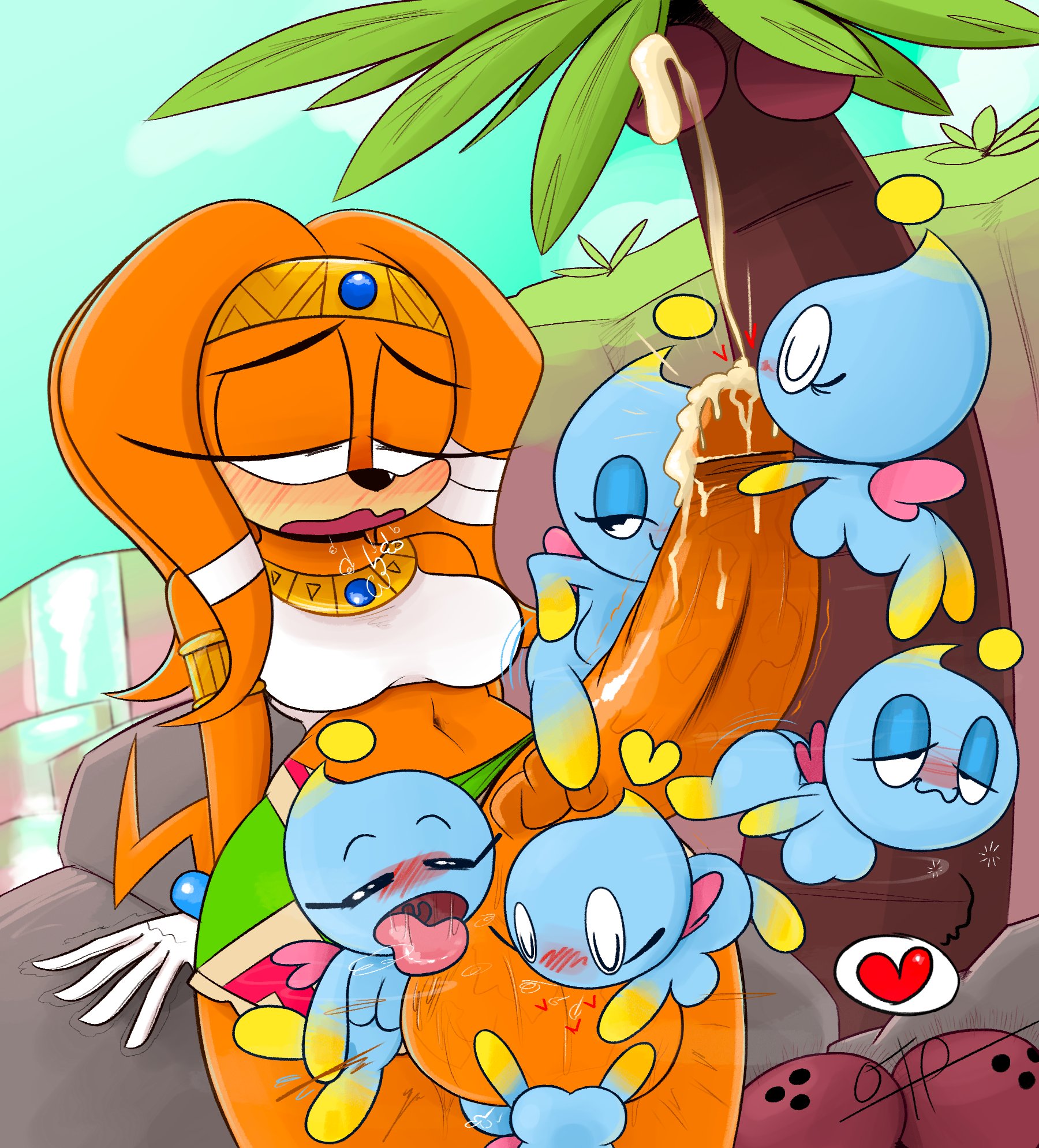 2021, alternate version at source, anthro, ass, balls, balls kissing, balls lick, balls worship, big penis, bodily fluids, breasts, bubble ass, bubble butt, chao (sonic), clothed, clothed/nude, clothing, coconut, cum, digital drawing (artwork), digital media (artwork), echidna, ejaculation, fellatio, female, furry, futa focus, futanari, gangbang, genital fluids, genitals, gold jewelry, grinding, group, group sex, heart, hi res, hot dogging, intersex, intersex/female, kissing, licking, looking pleasured, mammal, masturbation, monotreme, nude, oral, ota (artist), penile, penis, penis kissing, sega, sex, size difference, skirt, sonic (series), sonic adventure, sonic the hedgehog (series), tail, tikal the echidna, tongue, tongue out, video games