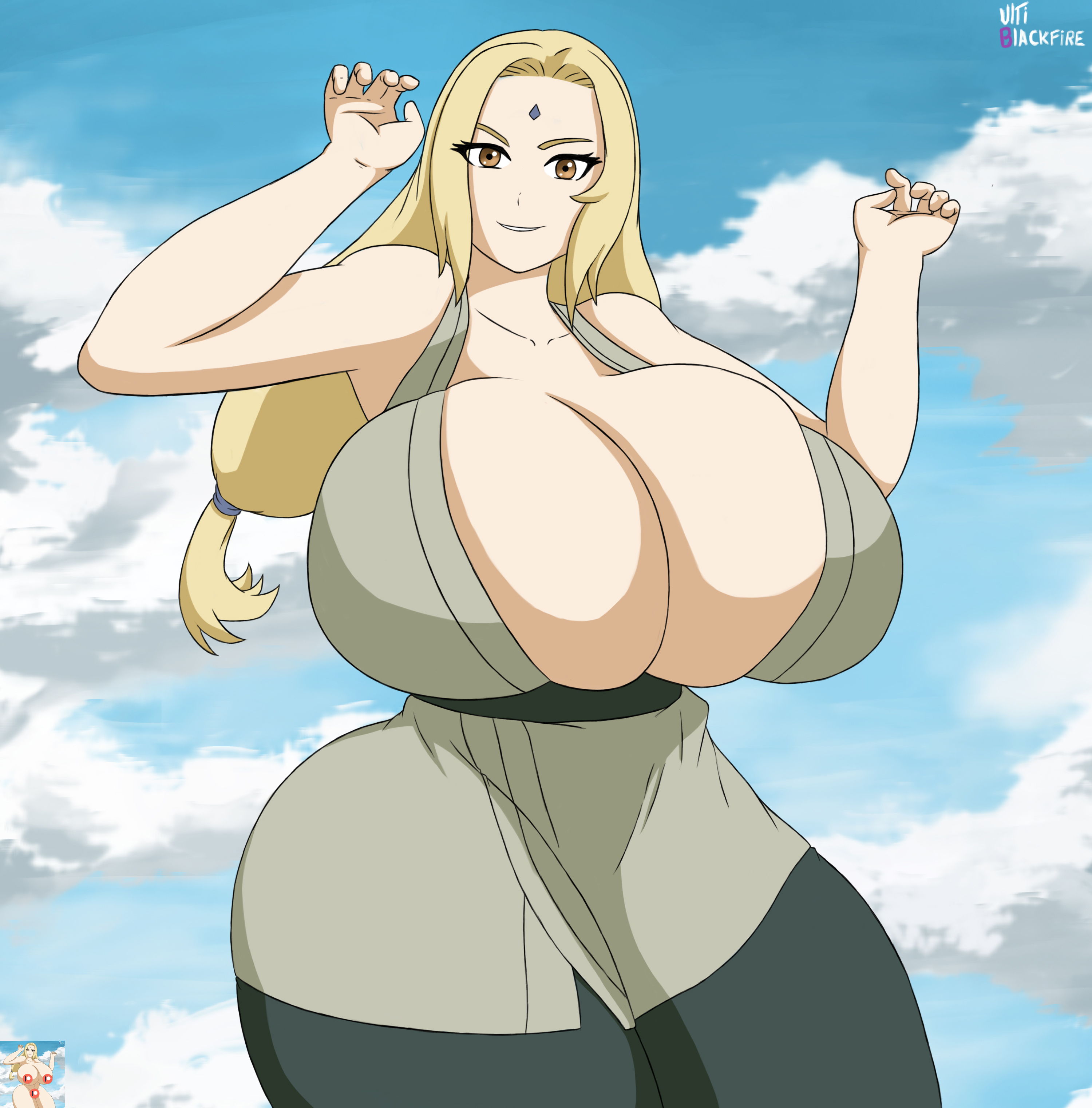1girls, big breasts, blonde hair, breasts, cleavage, female, female only, huge breasts, large breasts, mature female, milf, naruto, naruto (series), solo, solo female, thick thighs, tsunade, ultiblackfire, voluptuous, wide hips
