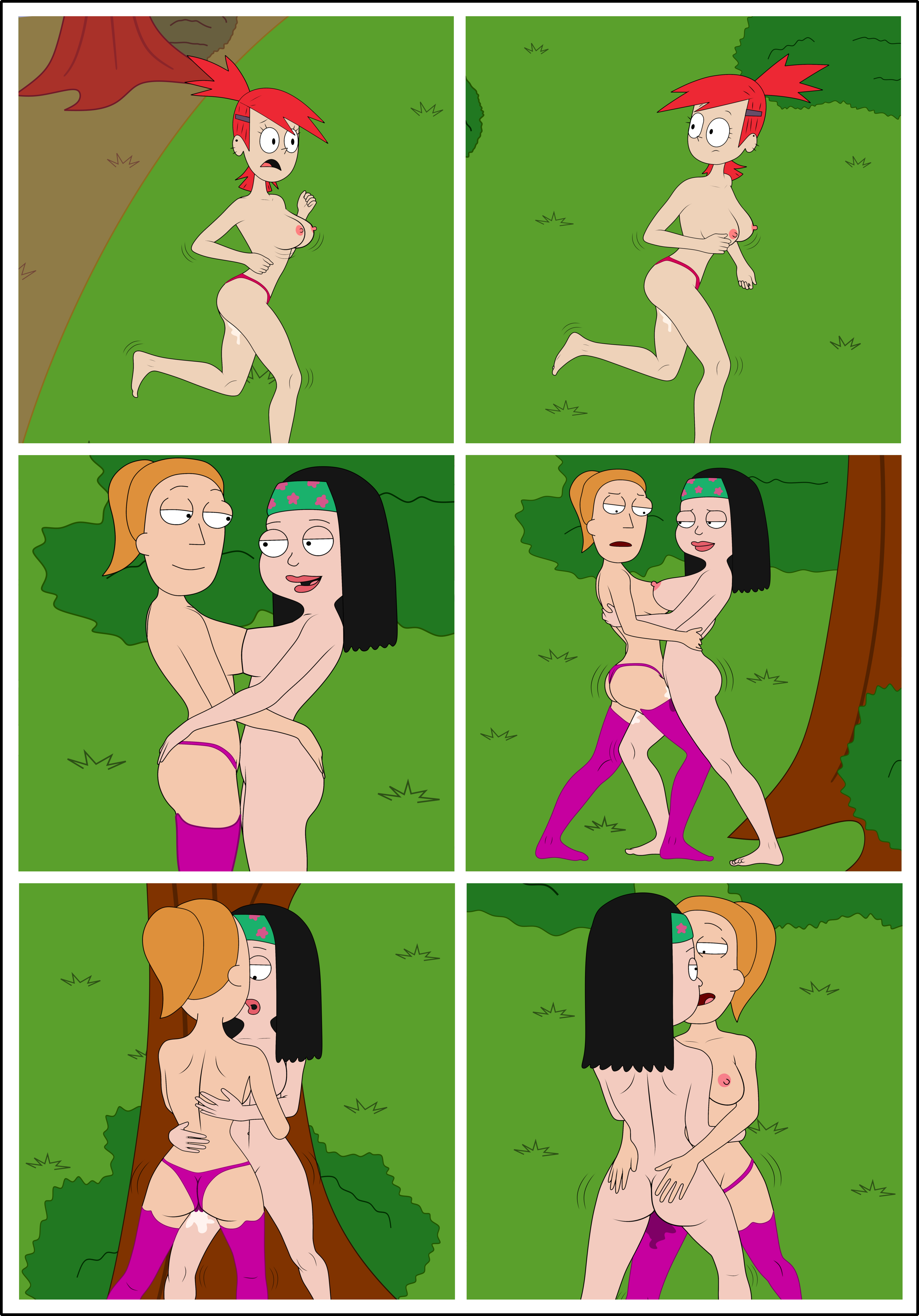 american dad, battle, bra, comic, crossover, female, female only, female/female, forest, foster's home for imaginary friends, frankie foster, grass, hayley smith, panties, pussy, pussy juice, rick and morty, running, sexfight, sexfightfun, stockings, summer smith, tribadism, wet panties, wet pussy, wrestling, young, yuri