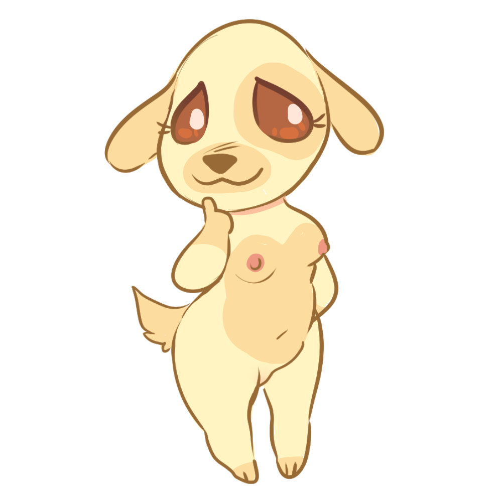 :3 animal_crossing anthro breasts canine featureless_crotch female female_only fur furry glacierclear goldie_(animal_crossing) nintendo orange_fur video_games yellow_fur