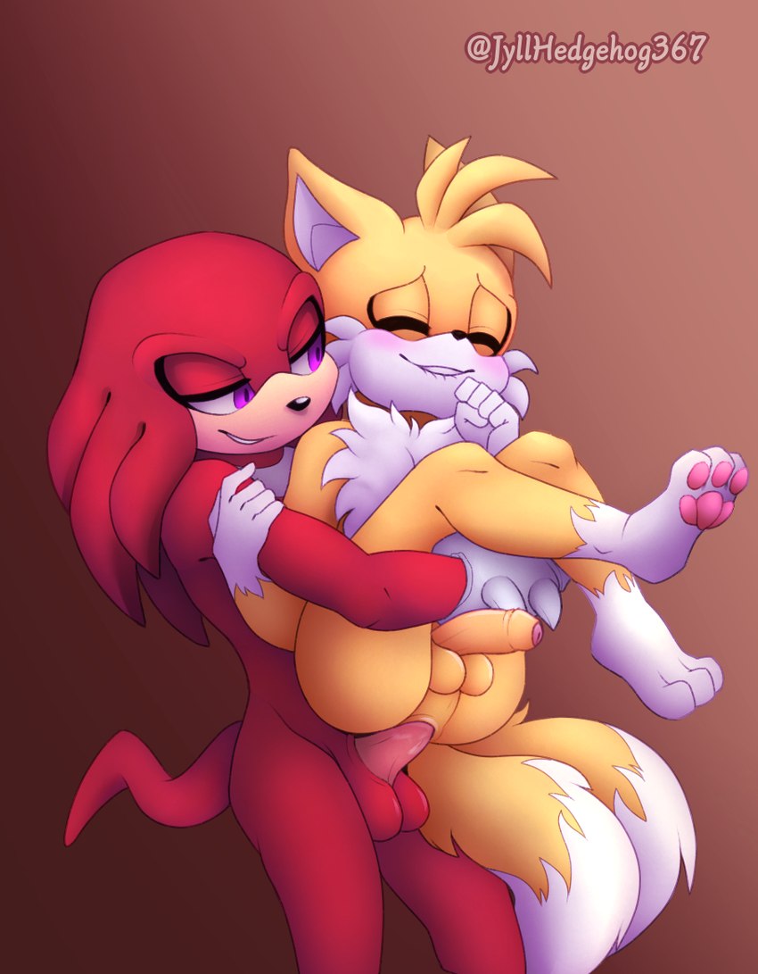 anal, anal sex, anthro, anthro on anthro, ass, balls, bite, biting lip, blush, canid, canine, closed eyes, digital media (artwork), echidna, enlisentity, erection, feet, foreskin, fox, genitals, humanoid genitalia, humanoid penis, jyllhedgehog367, knuckles the echidna, looking pleasured, male, male only, male penetrated, male penetrating, male penetrating male, male/male, mammal, monotreme, nude, pawpads, paws, penetration, penile, penile penetration, penis, penis in ass, purple eyes, sega, sex, smile, sonic (series), sonic the hedgehog (series), stand and carry position, standing, standing sex, tail, tails, tails the fox, uncircumcised, uncut
