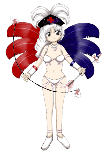 2husamba arrow bow_(weapon) edit eirin_yagokoro feathers female jewelry medium_breasts official_art pearl_(gem) revealing_clothes samba touhou white_bikini white_hair zun_(jun'ya_ota)