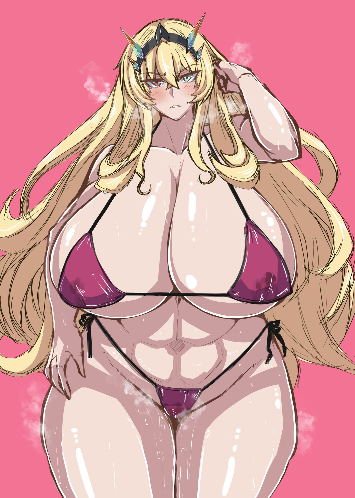 1girls, barghest (gawain) (fate), big breasts, bikini, breasts, fate (series), fate/grand order, female, huge breasts, large breasts, muscular, muscular female, thick thighs, thighs, tomoki (dais729sof), very long hair, yellow hair