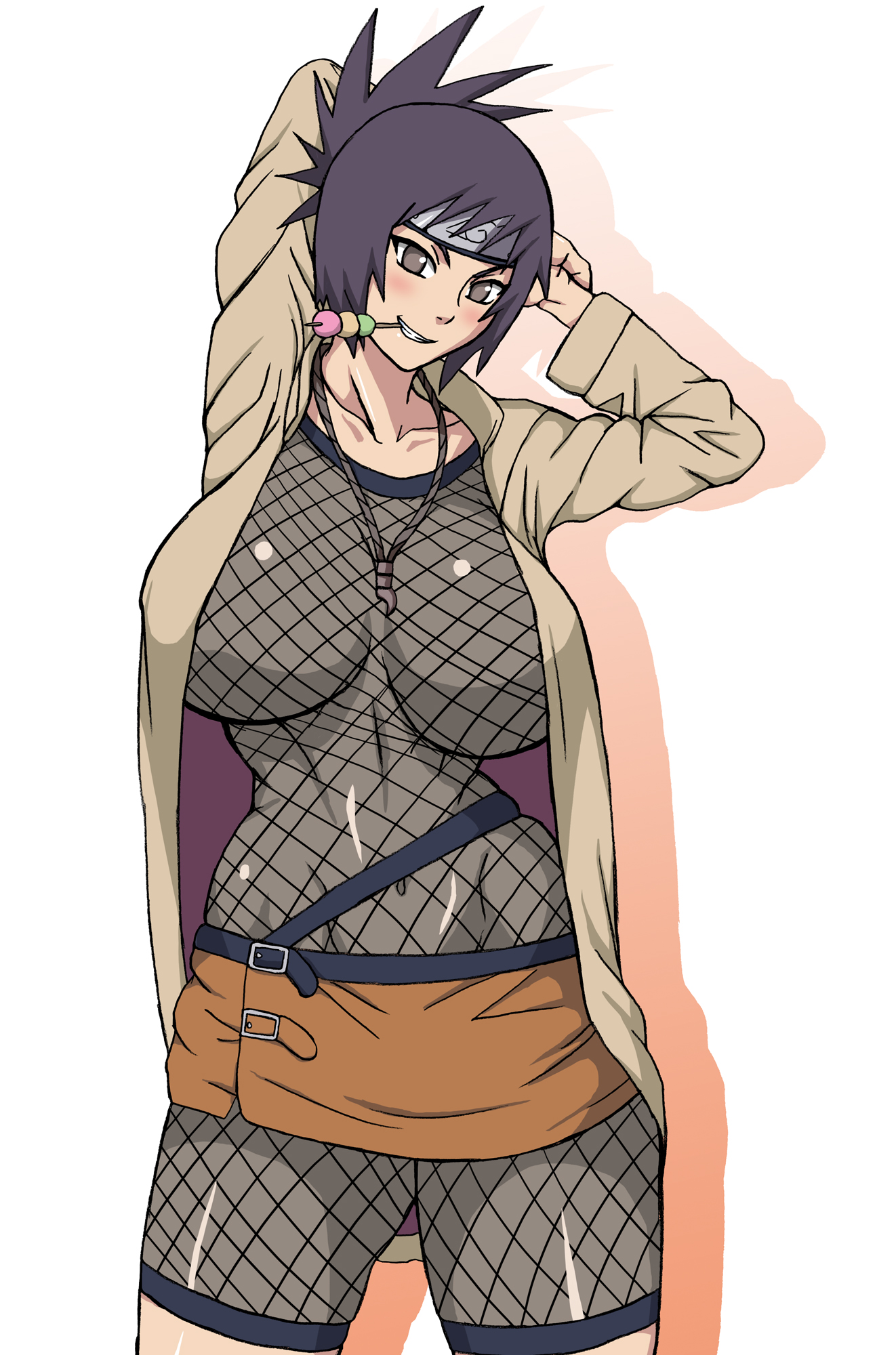 1girls, big breasts, breasts, clothed, curvy, female, female only, mitarashi anko, naruho, naruto, naruto (series), purple hair, smile, solo, voluptuous