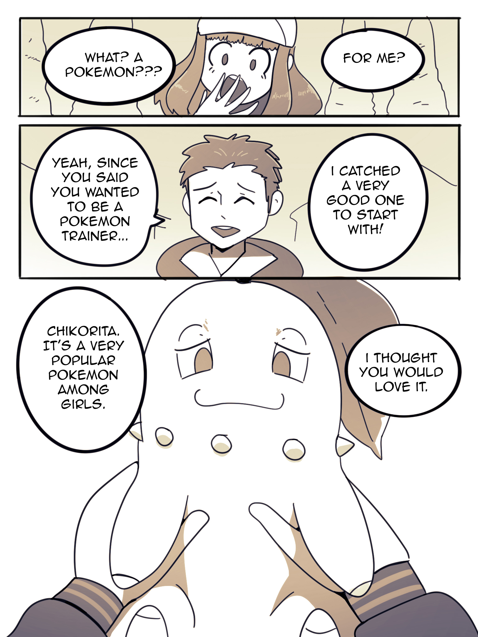1boy, 1girls, chikorita, comic page, dialogue, english text, female, hi res, male, monochrome, nintendo, pokémon (species), pokemon, pokemon (species), smug, speech bubble, wolfgang bang, year request