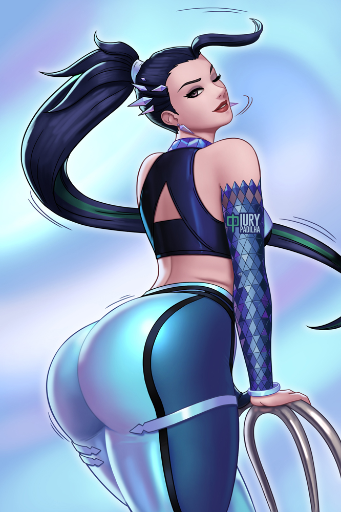 ass, big ass, big butt, black hair, female, female only, iury padilha, k/da all out kai'sa, k/da all out series, kai'sa, league of legends, leggings