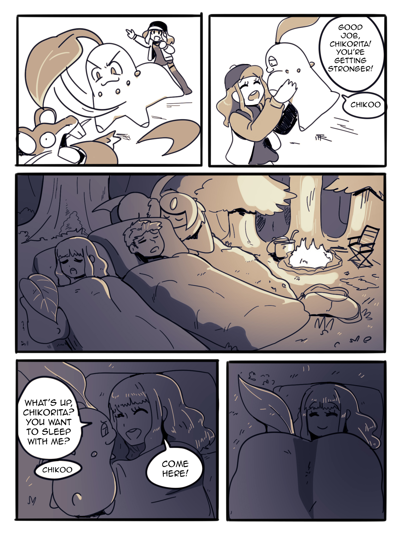 1boy, 1girls, absol, chikorita, comic page, dialogue, english text, female, hi res, male, monochrome, nintendo, pokémon (species), pokemon, pokemon (species), speech bubble, wolfgang bang, year request