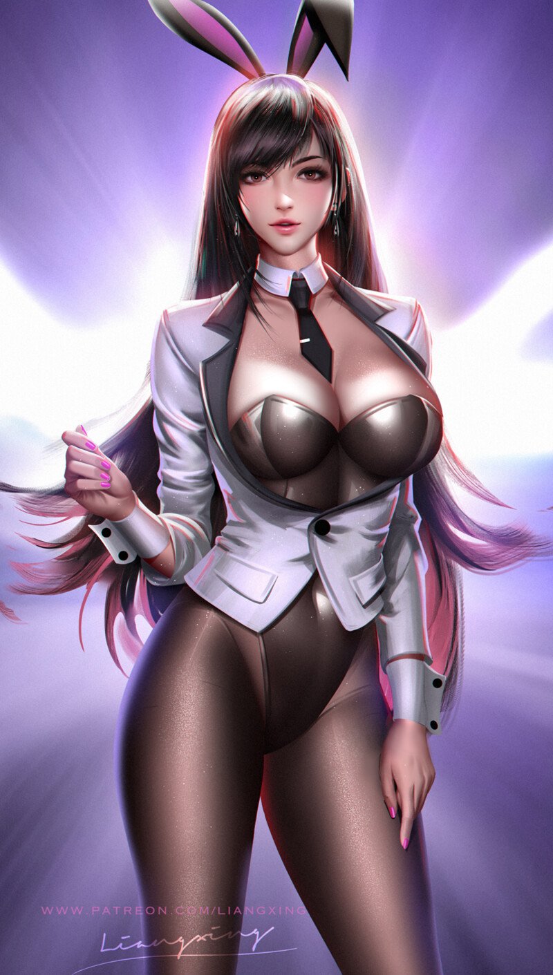 1girls, bunny ears, bunnysuit, female, final fantasy, final fantasy vii, liang xing, tifa lockhart, tight clothing