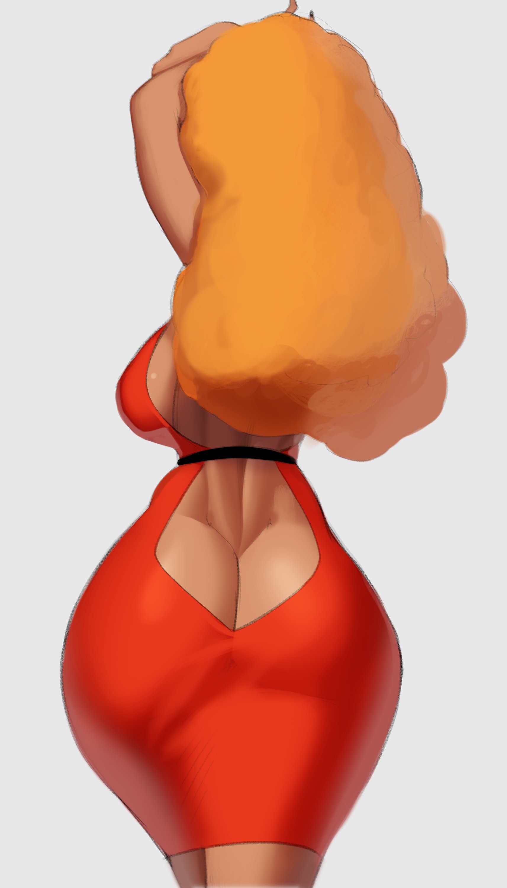 1girls, ass, ass cleavage, ass crack, back muscles, big breasts, breasts, butt crack, female, female only, large breasts, muscles, muscular, muscular female, popogori, powerpuff girls, rear view, sara bellum, solo, thick thighs, wide hips