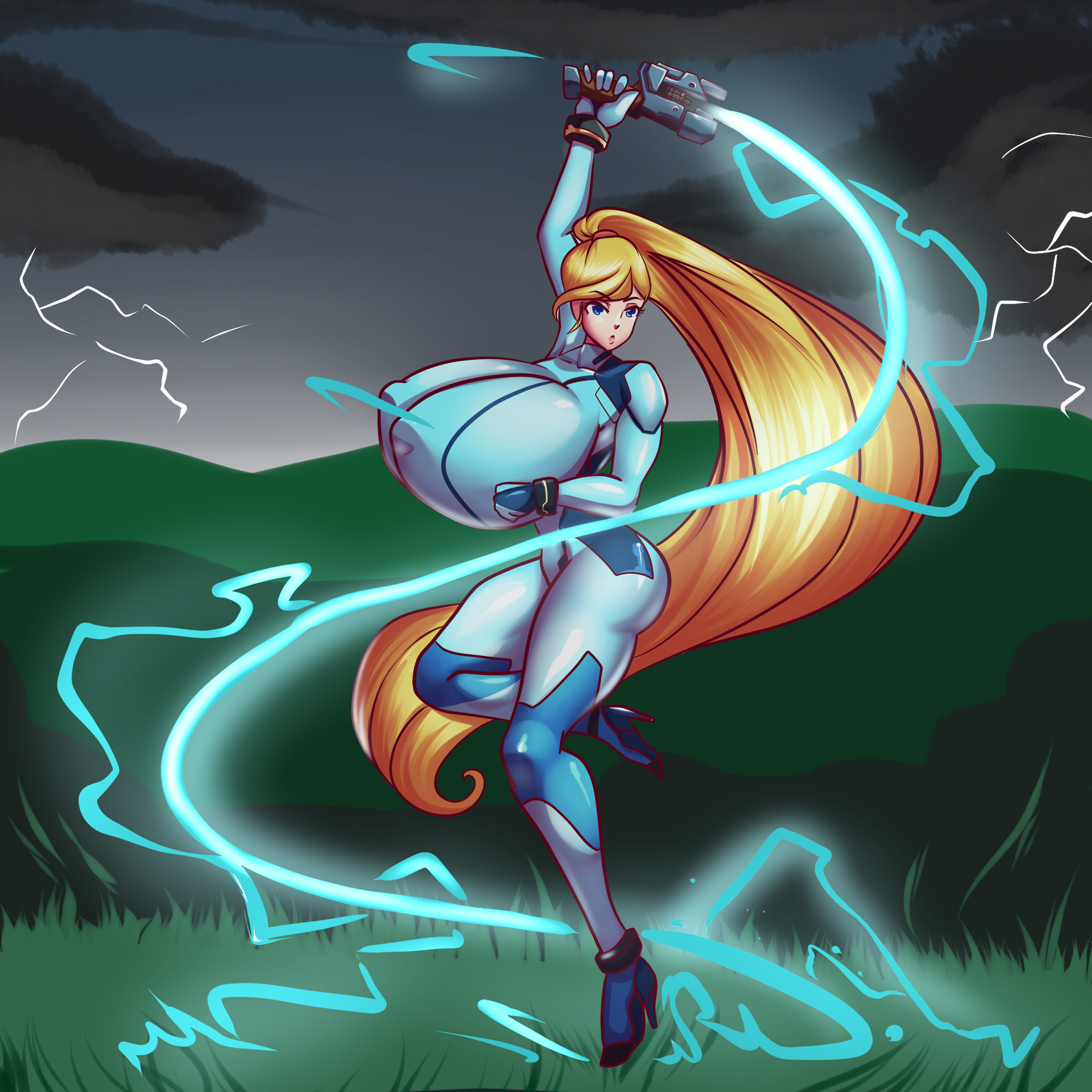 1girls, 2021, alternate breast size, ass, big ass, blonde hair, blue eyes, breasts, breasts bigger than head, color, enormous breasts, female, female only, gigantic breasts, high heels, huge breasts, long hair, massive breasts, metroid, n647, nintendo, nipple bulge, samus aran, schnauzercito, solo, super smash bros., thick thighs, thin waist, tight clothing, top heavy, wasp waist, whip, zero suit, zero suit samus