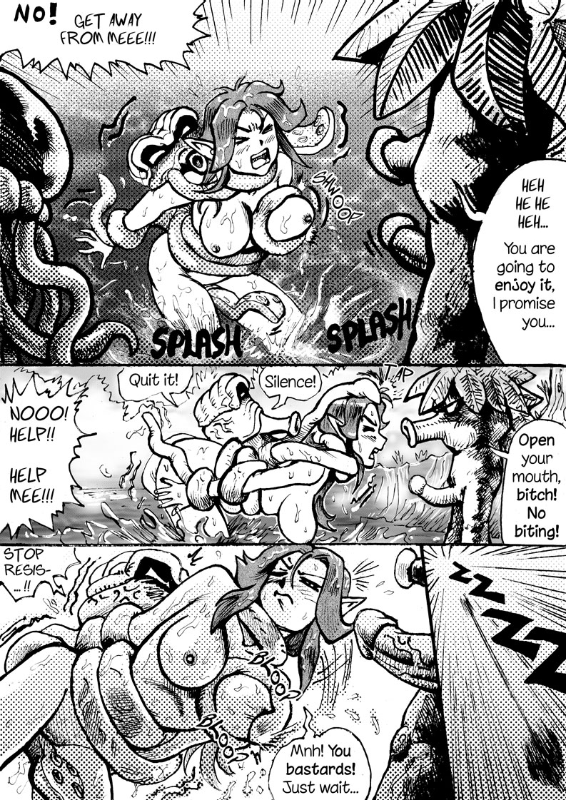 1girls bari_(ocarina_of_time) bent_over bondage breasts comic comic_page deku_(tloz) deku_scrub english_text hylian imminent_rape interspecies large_breasts male malon monster_cock nipples nude nude_female ocarina_of_time octorok penis pointy_ears restrained saikyo3b speech_bubble tentacle tentacle_rape the_legend_of_zelda wet