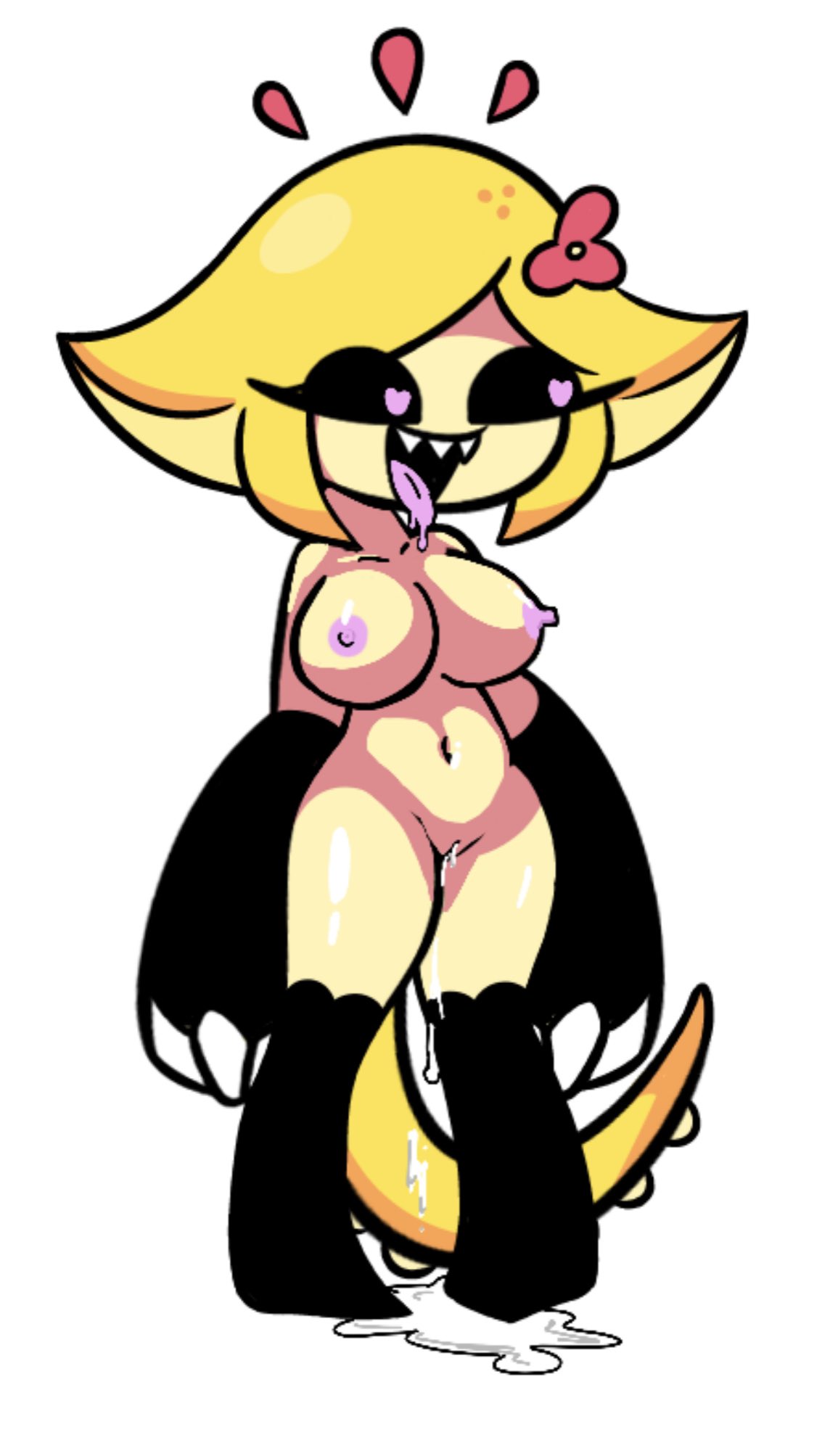 1girls, black sclera, blonde, cum, cute, fangs, female, female only, friday night funkin, heart-shaped pupils, league of legends, lemon demon, light skin, light-skinned female, monster (friday night funkin), monster girl, neeko, pale skin, pale-skinned female, pussy, rule 63, shaved pussy, simple background, solo female, yellow hair, yellow skin