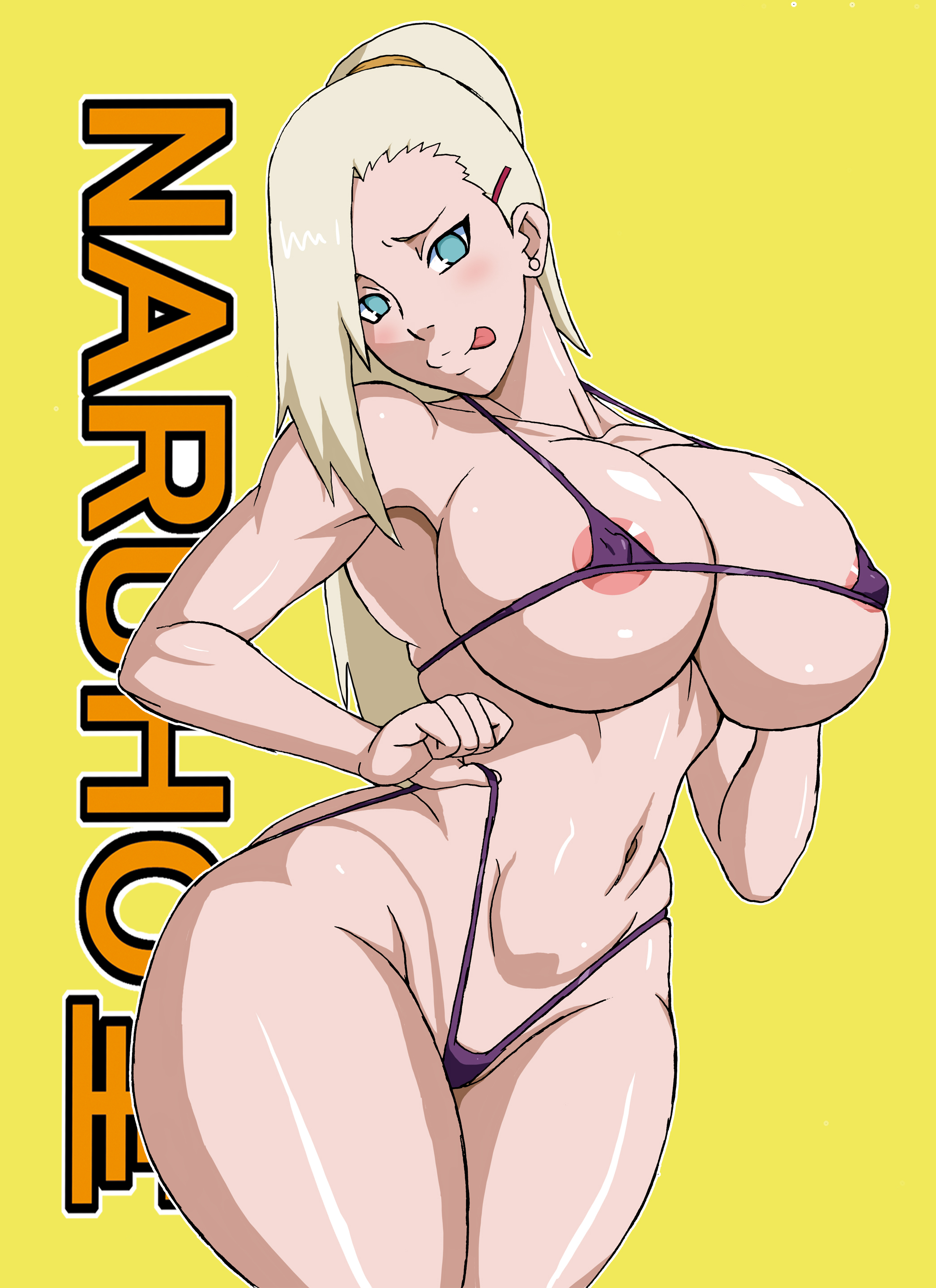 1girls, ass, big ass, big breasts, bikini, blonde hair, blue eyes, breasts, curvy, female, ino yamanaka, naruho, naruto, naruto (series), naruto shippuden, purple bikini, shiny skin, simple background, smile, solo, solo female, thick, thick thighs, tongue, tongue out, voluptuous, watermark