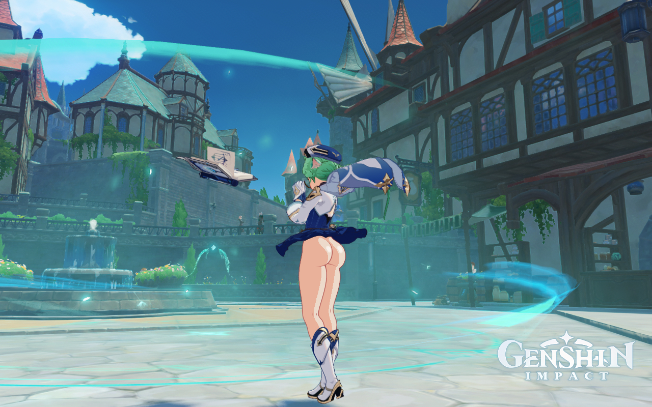 1girls, animal ears, ass, ass focus, big ass, big butt, boots, bubble ass, bubble butt, edit, female, genshin impact, green hair, high heel boots, kenergi, shiny skin, sucrose (genshin impact)