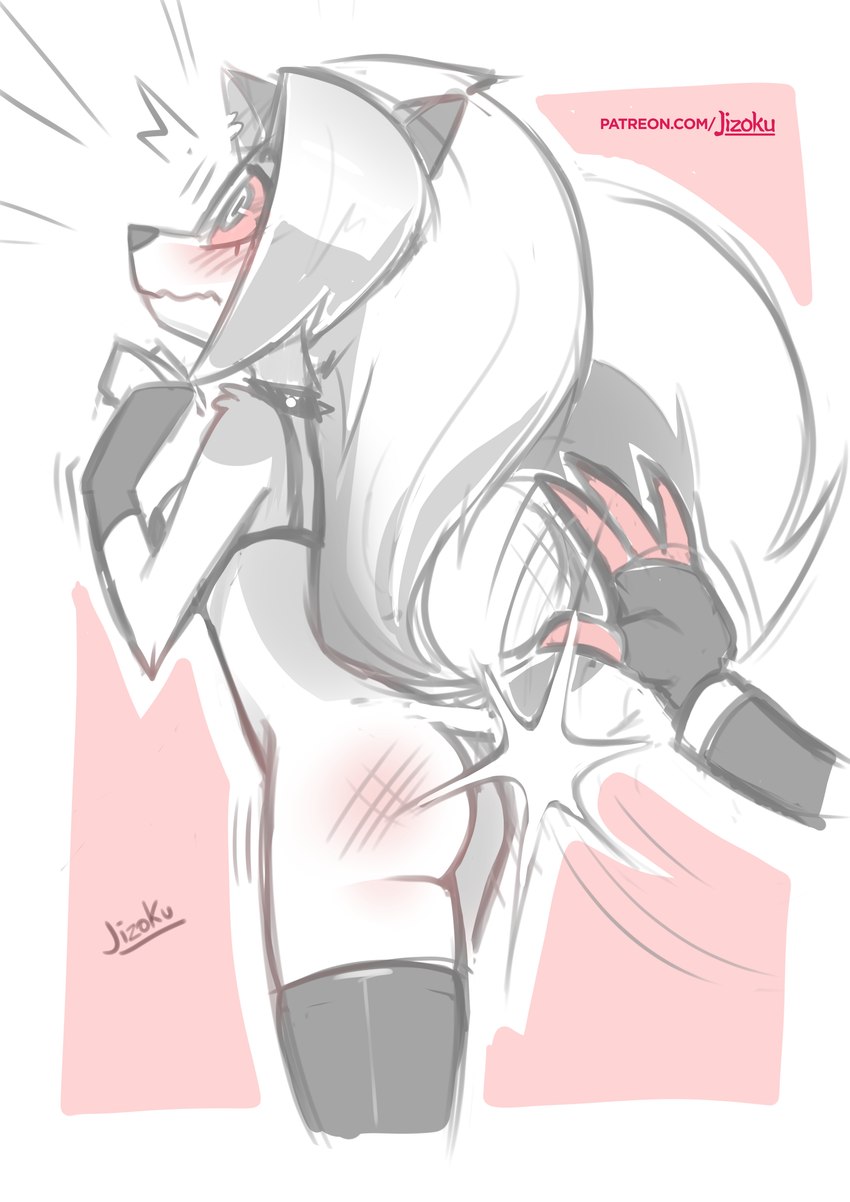 absurd res, anthro, ass, ass slap, black nose, blush, bra, canid, canid demon, canine, canis, clothed, clothing, collar, demon, duo, female, fingerless gloves, fluffy, fluffy tail, fur, gloves, goth, grey body, grey fur, hair, handwear, hellhound, helluva boss, hi res, humanoid, jizoku, leggings, legwear, looking away, loona (helluva boss), male, male/female, mammal, motion lines, moxxie (helluva boss), mythological canine, mythological creature, mythology, partially clothed, red sclera, simple background, spank marks, spanking, spiked collar, spikes, surprise, tail, text, thigh highs, thighhighs, underwear, white body, white eyes, white fur, white hair, wolf