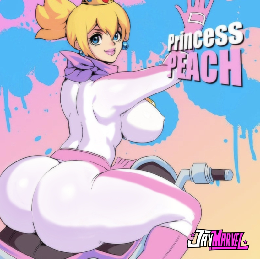 1girls armpits ass belt big_ass big_breasts blonde_hair blue_eyes bodysuit breasts bubble_butt clothing covered_armpit crown dat_ass favorite female female_only footwear handwear huge_breasts human jay-marvel jumpsuit mario_(series) mario_kart nintendo pale_skin pinned_to_wall pinup ponytail princess_peach sideboob thick_thighs vehicle voluptuous