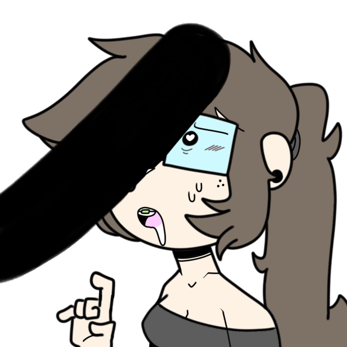 braces, censored, clothed, deatthot, deatthot (character), drooling, glasses, heart-shaped pupils, imminent oral, impressed, male, oral, penis, penis on face, scared, smolthot (character), sweat, young