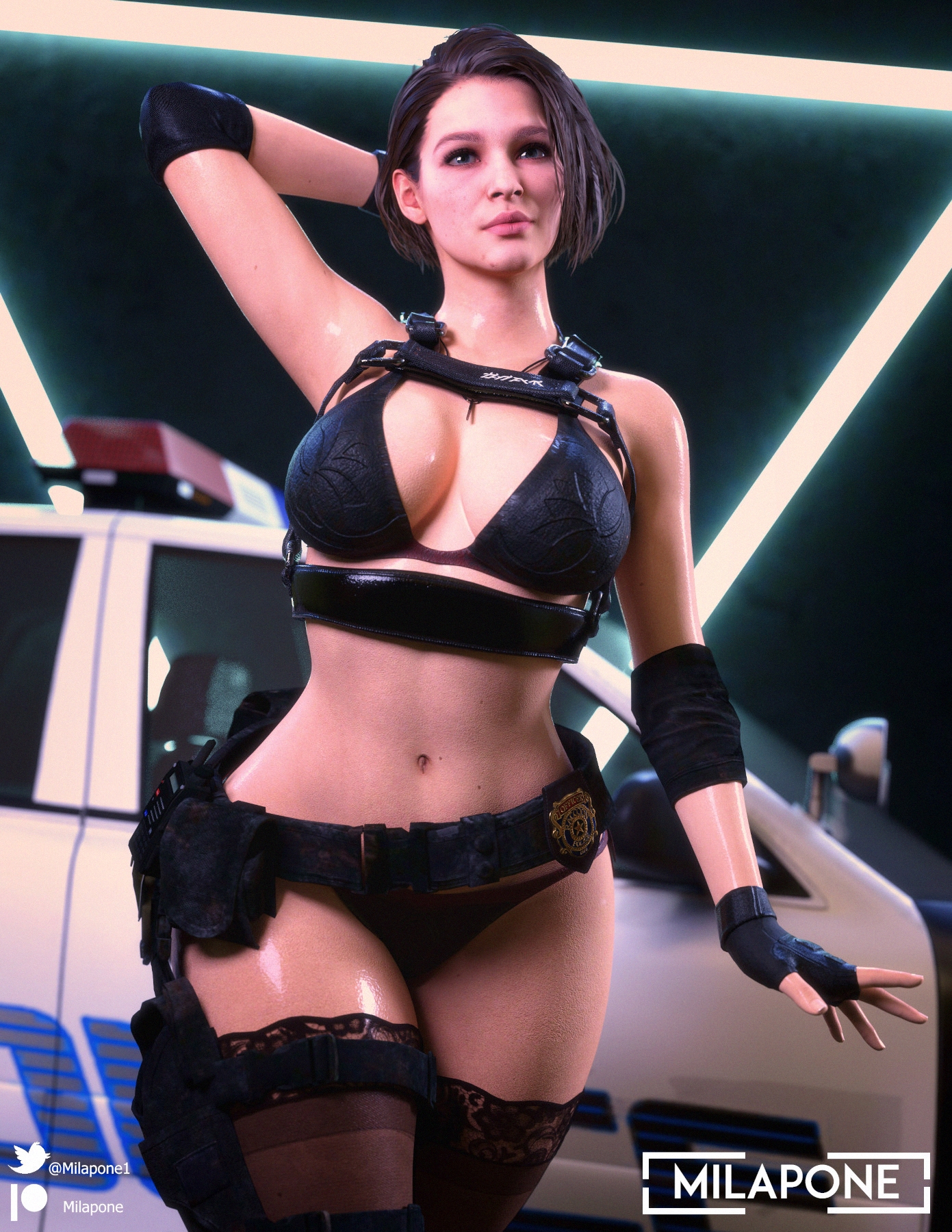 3d, bikini, female, jill valentine, jill valentine (sasha zotova), light skin, light-skinned female, milapone, panties, police, resident evil, resident evil 3, resident evil 3 remake