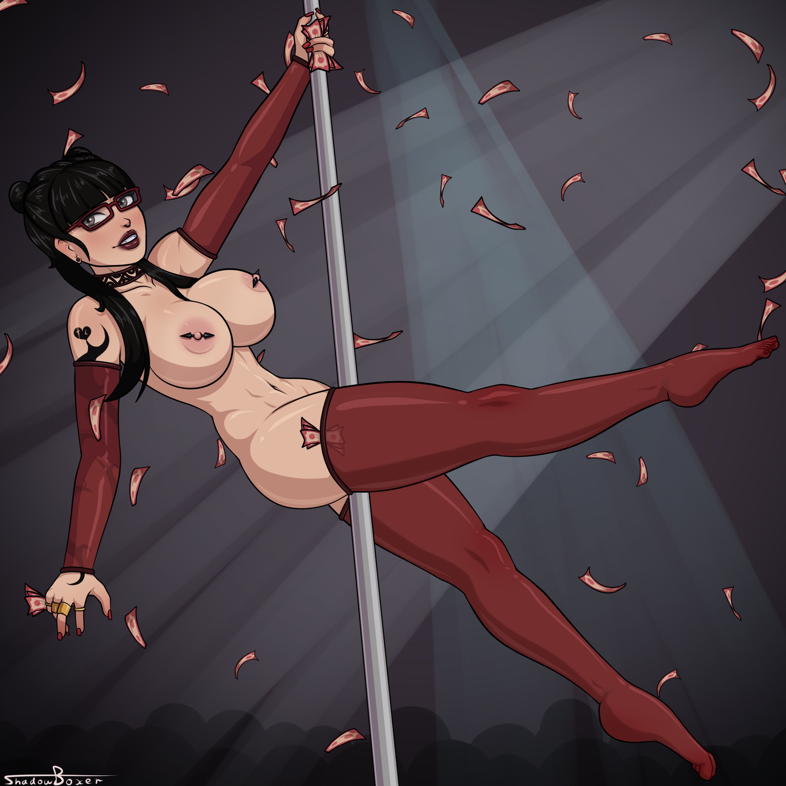 1girls, areolae, avatar the last airbender, big breasts, breasts, exotic dancer, female, female only, glasses, large breasts, lipstick, looking at viewer, mai (avatar), money, nail polish, nightclub, nipple piercing, nipples, piercing, pole, pole dancer, pole dancing, red lipstick, red nails, shadowboxer, solo, stockings, strip club, stripper, stripper clothes, stripper pole, stripping, thighhighs