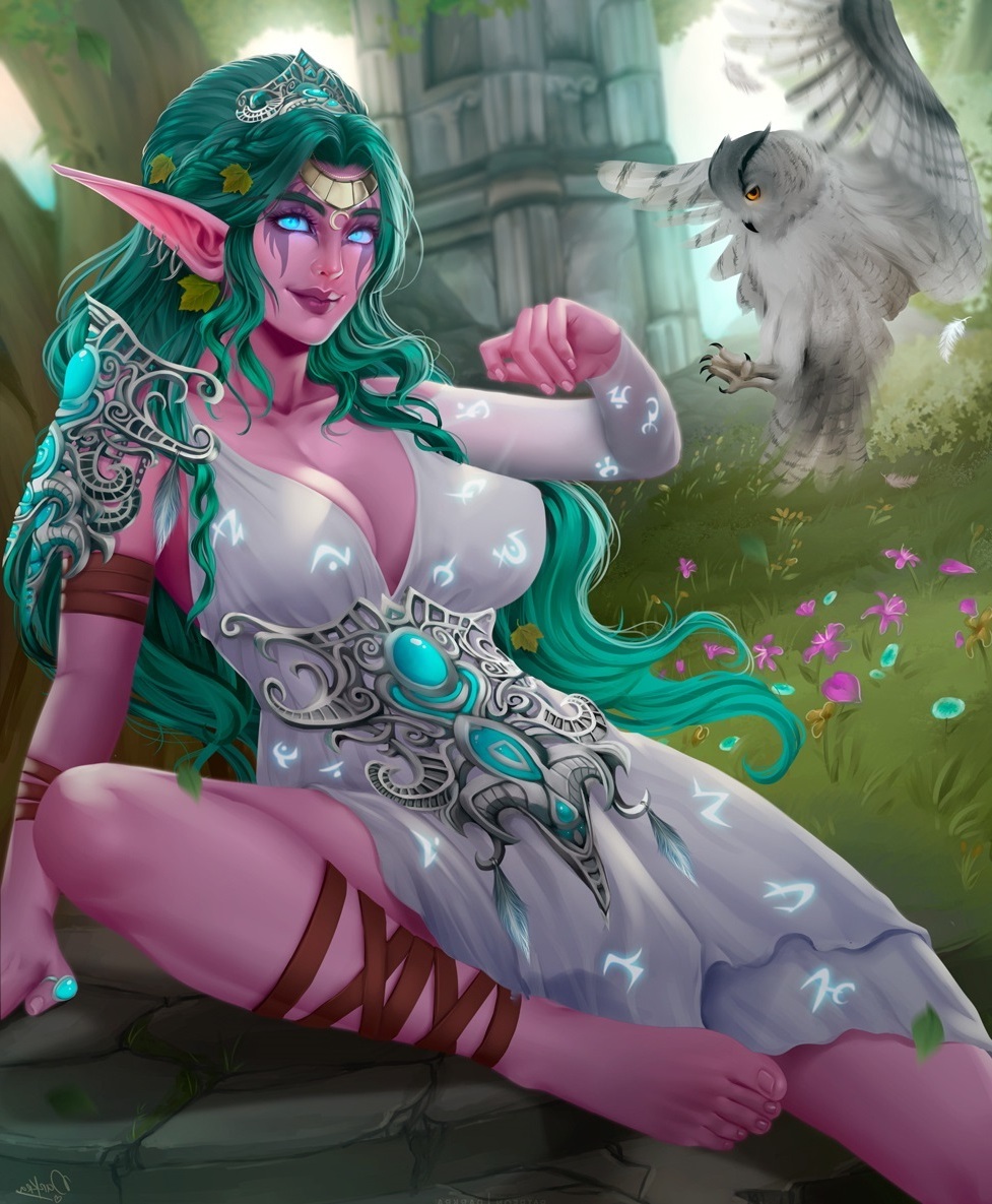 1girls alliance alliance_(warcraft) alliance_female barefoot curvy curvy_female curvy_figure darkra dress elf elf_female feet female female_only kaldorei legs night_elf night_elf_female night_elf_priest owl pink_skin priest_(warcraft) priestess priestess_(warcraft) skirt solo thighs toes tyrande_whisperwind warcraft world_of_warcraft wow