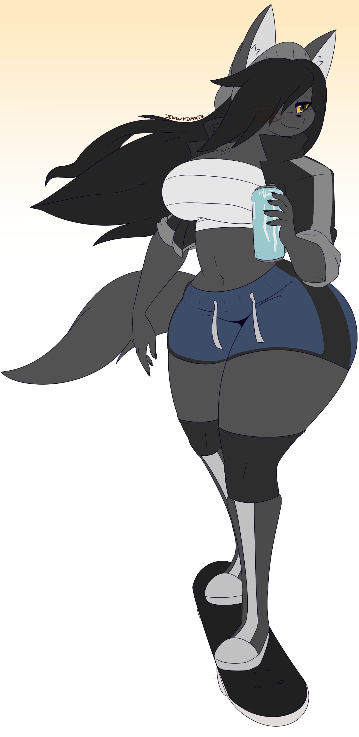 ass breasts dee(dewwydartz) dewwydarts dewwydartz female furry hips hourglass_figure shorts skateboard thick_thighs wolf