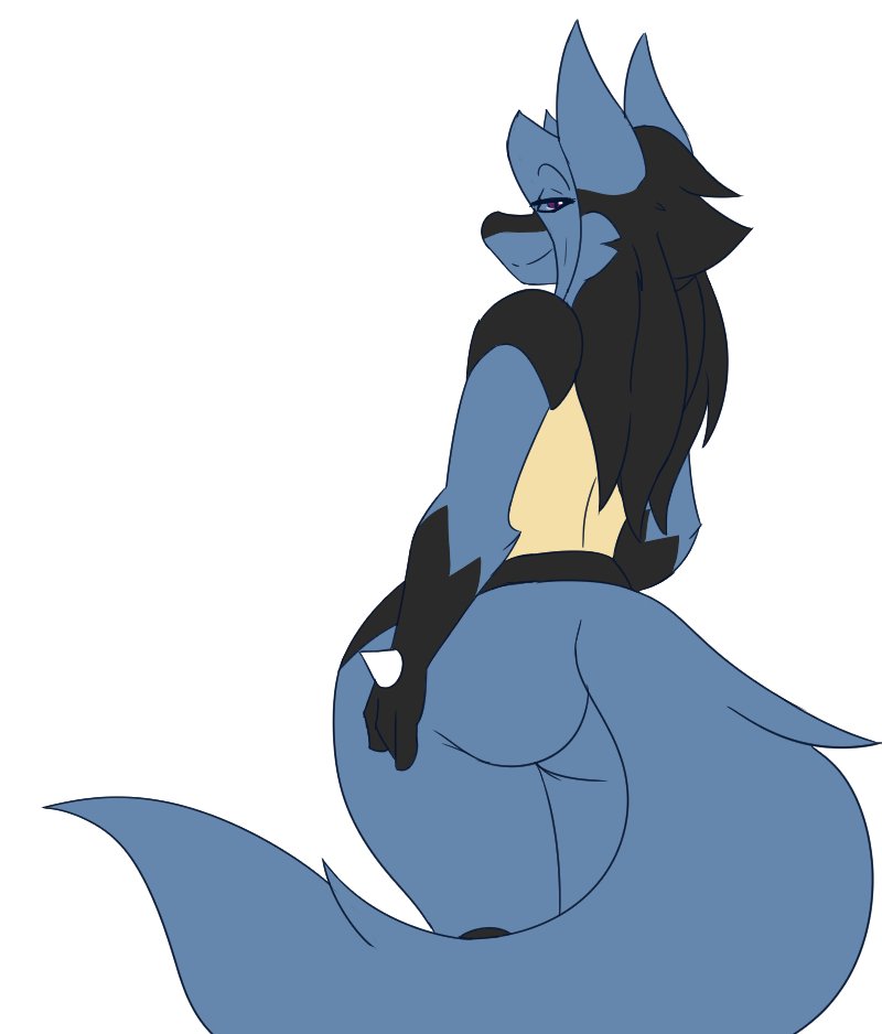 ass big_butt dewwydartz female furry lucario may_(dewwydartz) pear_shaped pear_shaped_female pokemon pokemon_(species) purple_eyes tail thick_thighs