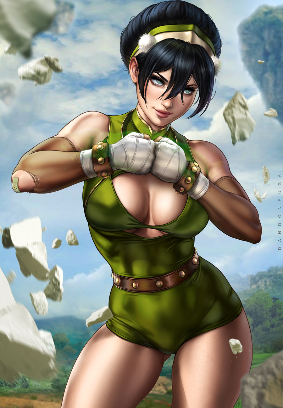 1girls, 2021, 2d, 2d (artwork), aged up, alternate breast size, alternate version available, avatar legends, avatar the last airbender, big breasts, black hair, blind, breasts, child bearing hips, cleavage, clothed, clothed female, clothing, dandon fuga, earth kingdom, earthbending, female, female only, hairbun, human, human only, large breasts, light skin, light-skinned female, looking at viewer, nickelodeon, outdoors, pinup, powers, questionable, sfw, solo, solo female, straight hair, terrakinesis, the legend of korra, thick thighs, tomboy, toph bei fong, wide hips