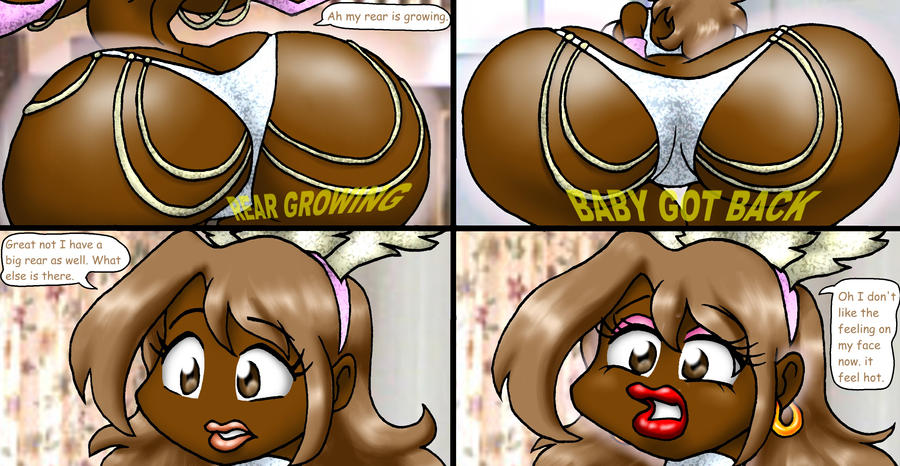 12345td 1girls 2010 ass ass_cleavage ass_expansion big_ass big_butt bimbo bimbofication black_hair blonde_hair butt_crack butt_expansion comic_page commission_art dark-skinned_female female_shine_(shineofrain) glasses huge_ass huge_butt kecomaster makeup oc original_character panties rear_view shineofrain surprized transformation transformation_sequence