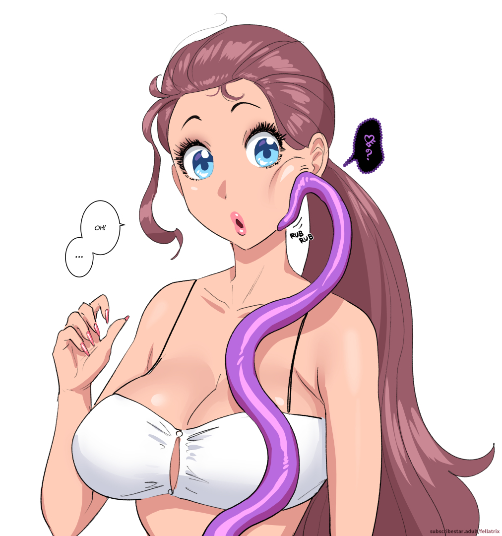 1girls 2021 affection artist_website big_breasts blue_eyes breasts brown_hair cleavage cleo_(fellatrix) clothed clothing comic comic_page consensual_tentacles cute dialogue english_text fellatrix female heart living_clothes long_fingernails long_hair makeup monster open_mouth purple_tentacles solid_color_background tentacle text very_long_hair watermark white_background wholesome wide_eyed