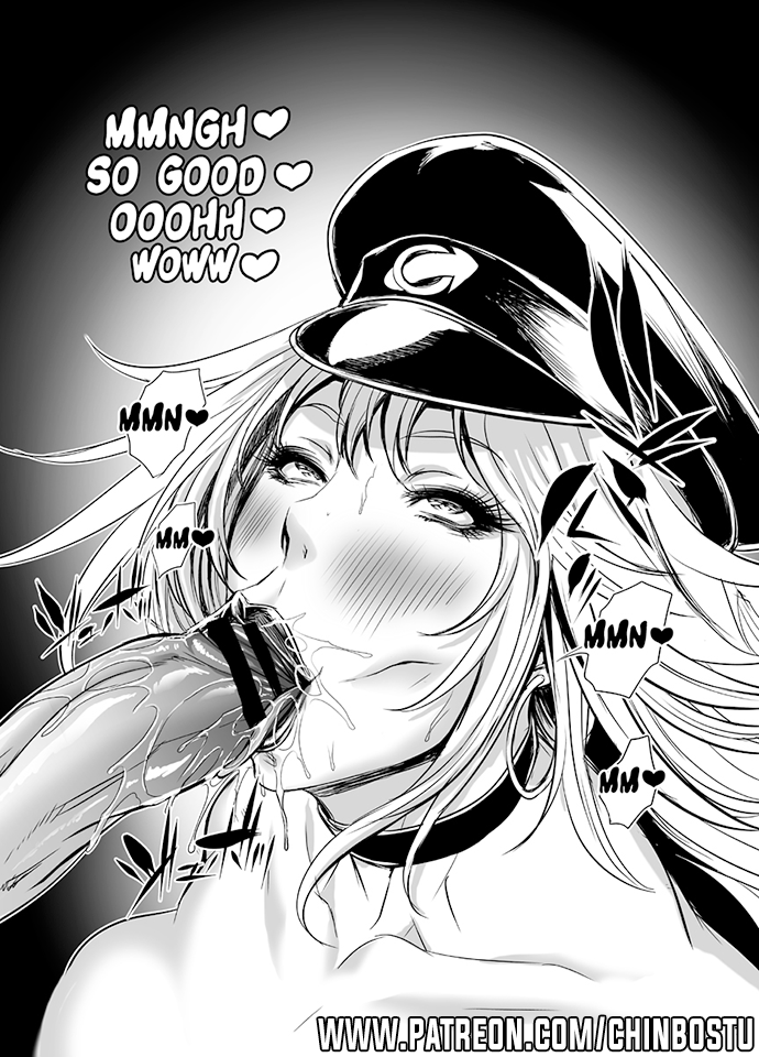 :>= ambiguous_gender bar_censor big_penis chinbotsu choker doujinshi earrings eyebrows eyebrows_visible_through_hair eyelashes fellatio final_fight futanari hair hat large_penis lips looking_up moaning monochrome neck oral patreon_url patreon_username poison_(final_fight) police_hat saliva saliva_drip saliva_on_penis saliva_on_tongue tagme text text_bubble tongue tongue_out