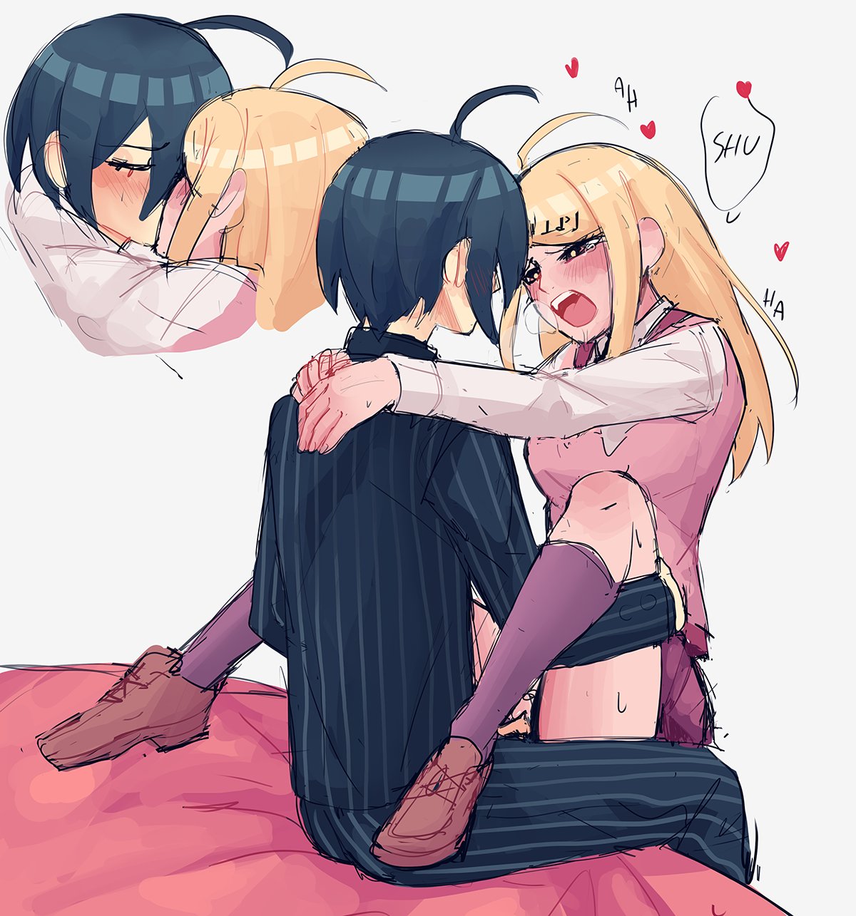 /// 1boy 1girls 1male ahoge akamatsu_kaede black_clothing blonde_hair blue_hair blush closed_eyes clothing color crying danganronpa danganronpa_v3 english_text eye_contact fangs female female/male french_kiss heart high_resolution highres human human_only humanoid in_bed kissing kissing_while_penetrated light-skinned_female light-skinned_male light_skin long_hair making_out male male/female male_on_female mishmasz moaning moaning_in_pleasure mostly_clothed musical_note musical_note_hair_ornament navy_blue_hair on_bed open_mouth panting passionate penis_in_pussy pink_clothing purple_socks riding riding_penis saihara_shuuichi sex shoes short_hair shuichi_saihara socks straight straight_hair sweat sweating text text_bubble vaginal_penetration vaginal_sex wholesome