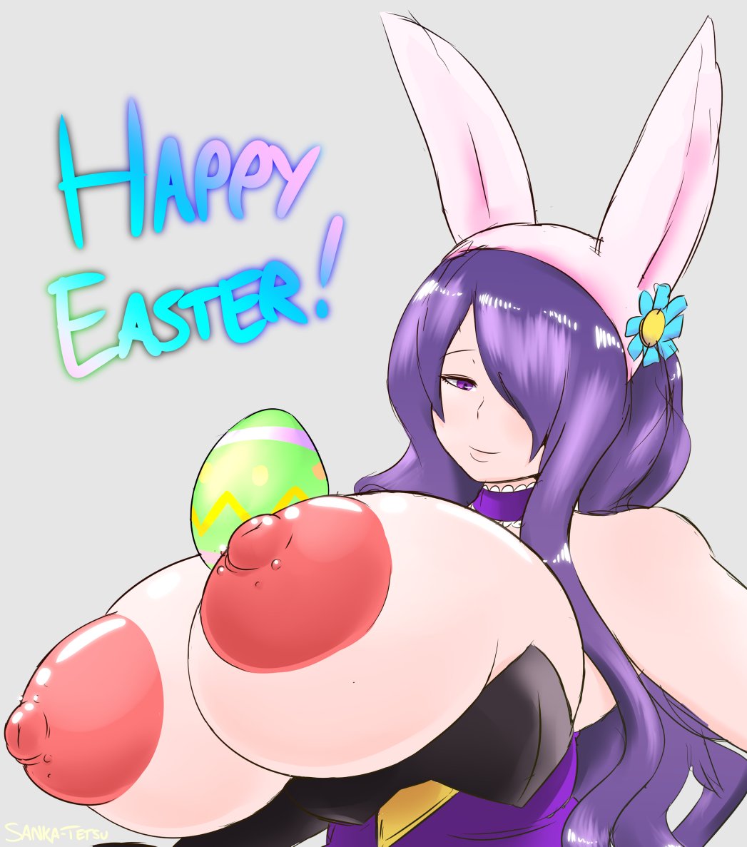 1girls alternate_breast_size alternate_costume areola areolae big_breasts bimbo breasts bunny_ears bunny_girl bunnysuit bursting_breasts camilla_(fire_emblem) camilla_(spring)_(fire_emblem) easter egg english_text female fire_emblem fire_emblem_fates fire_emblem_heroes gigantic_breasts huge_areolae huge_breasts huge_nipples hyper_breasts large_breasts nintendo nipples puffy_nipples sanka-tetsu text