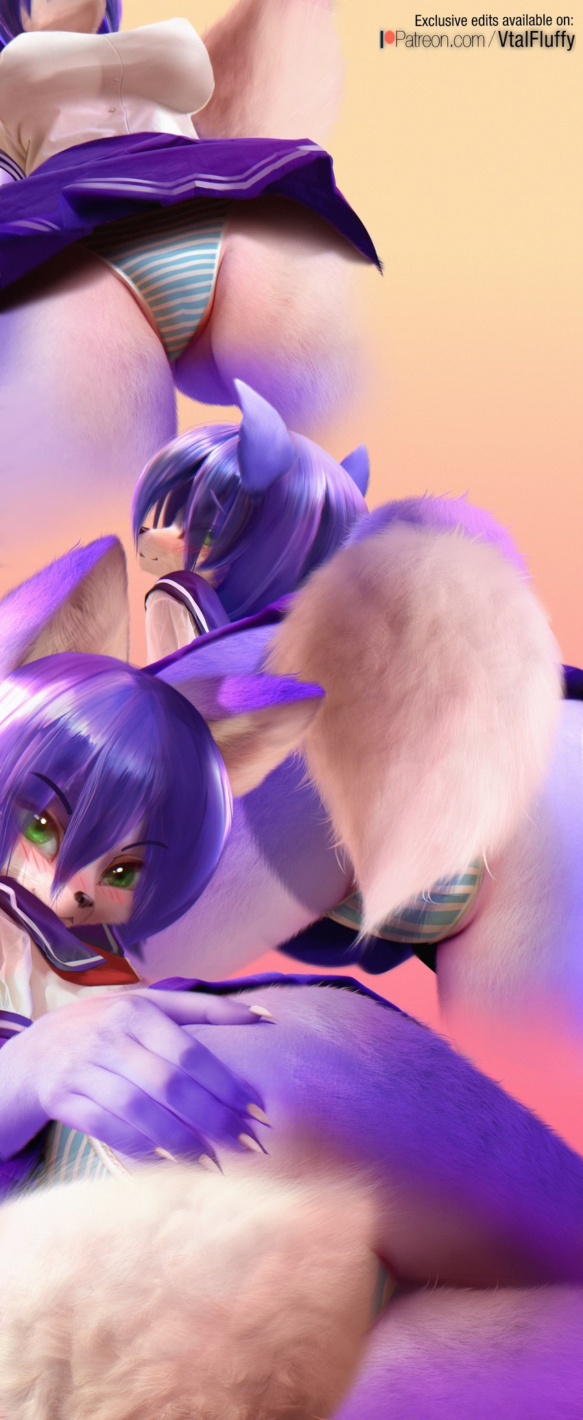 absurd_res anthro ass big_butt blue_body blue_fur canid canine clothing female fox fur furry hi_res krystal mammal nintendo panties school_uniform solo star_fox text underwear uniform url v-tal video_games