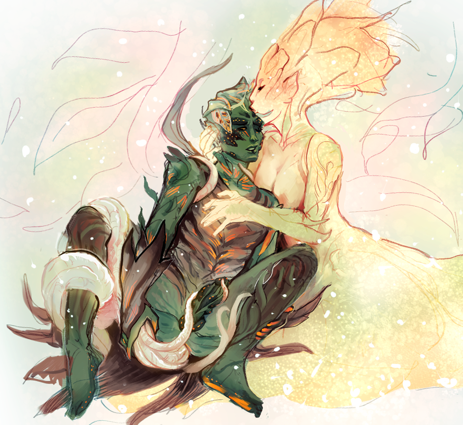 barelynsfw_(artist) forehead_kiss guild_wars guild_wars_2 mother_and_son pale_tree sylvari tentacle trahearne