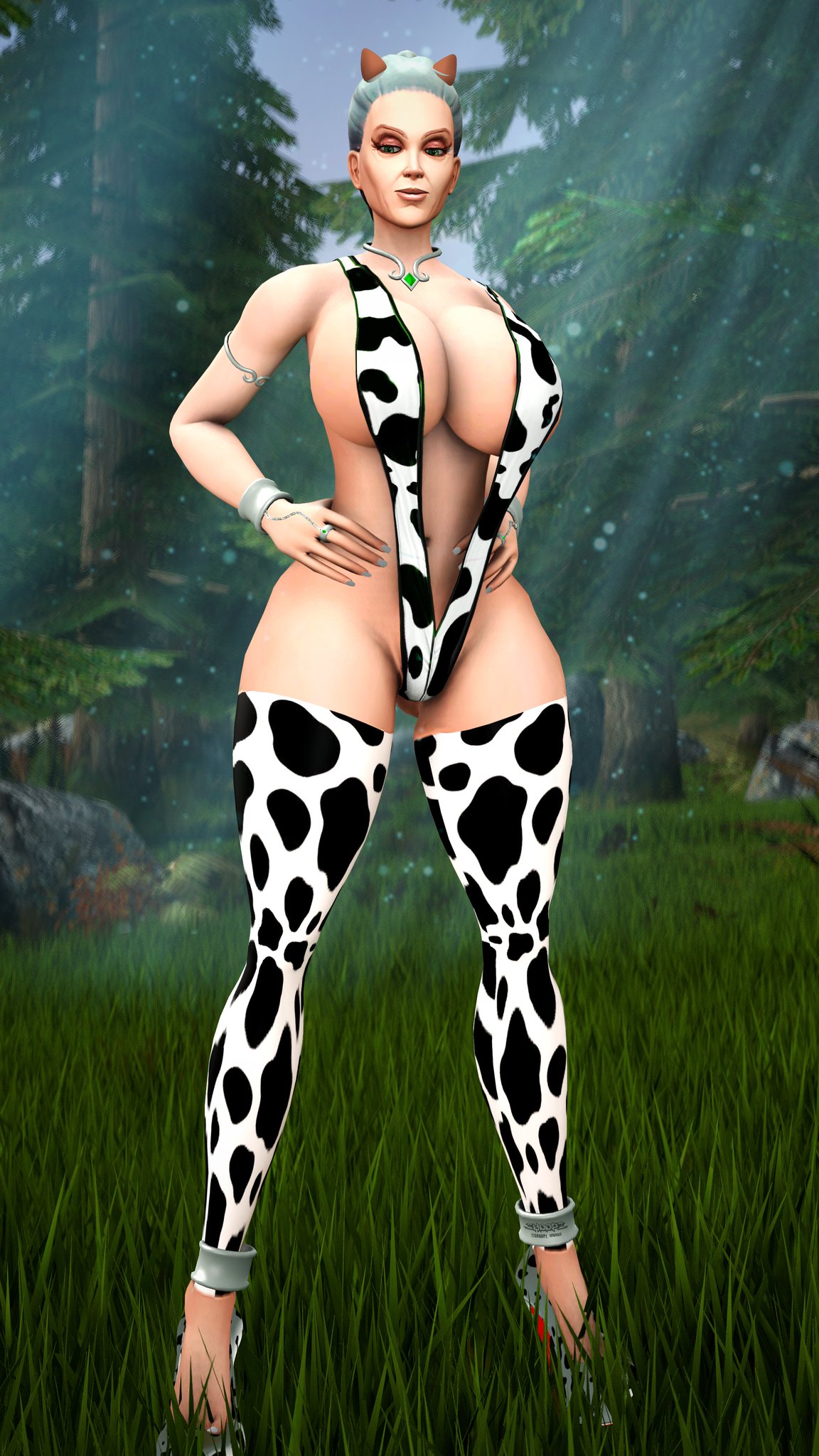 cow_print female female_only gilf gmilf high_heels katherine_proudmoore large_breasts milf platform_heels sling_bikini snoopz solo thick_thighs voluptuous warcraft world_of_warcraft