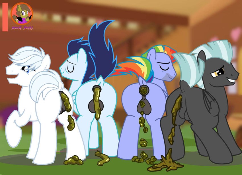 anus balls bow_hothoof_(mlp) equid equine feces filth filthy friendship_is_magic genitals grin group group_scat hasbro horse male male/male mammal moon_pearl my_little_pony party_favor_(mlp) pony pooping_together raised_tail scat smile soarin_(mlp) succubi_samus thunderlane_(mlp) wonderbolts_(mlp)