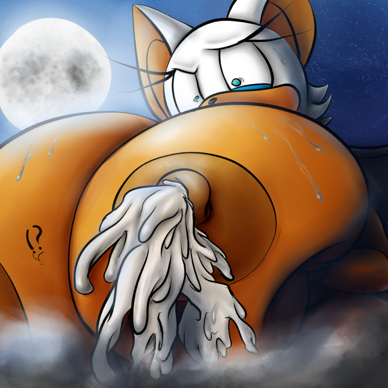 !?, 1girls, anthro, areolae, bat, blue eyes, breast squeeze, breasts, cleavage, excessive lactation, female, female focus, female only, furry, general godzilla, huge breasts, hyper, hyper breasts, lactation, large breasts, macro, milk, nipples, rouge the bat, sega, short hair, sonic (series), sonic the hedgehog (series), sweat, sweatdrop, sweating, white hair