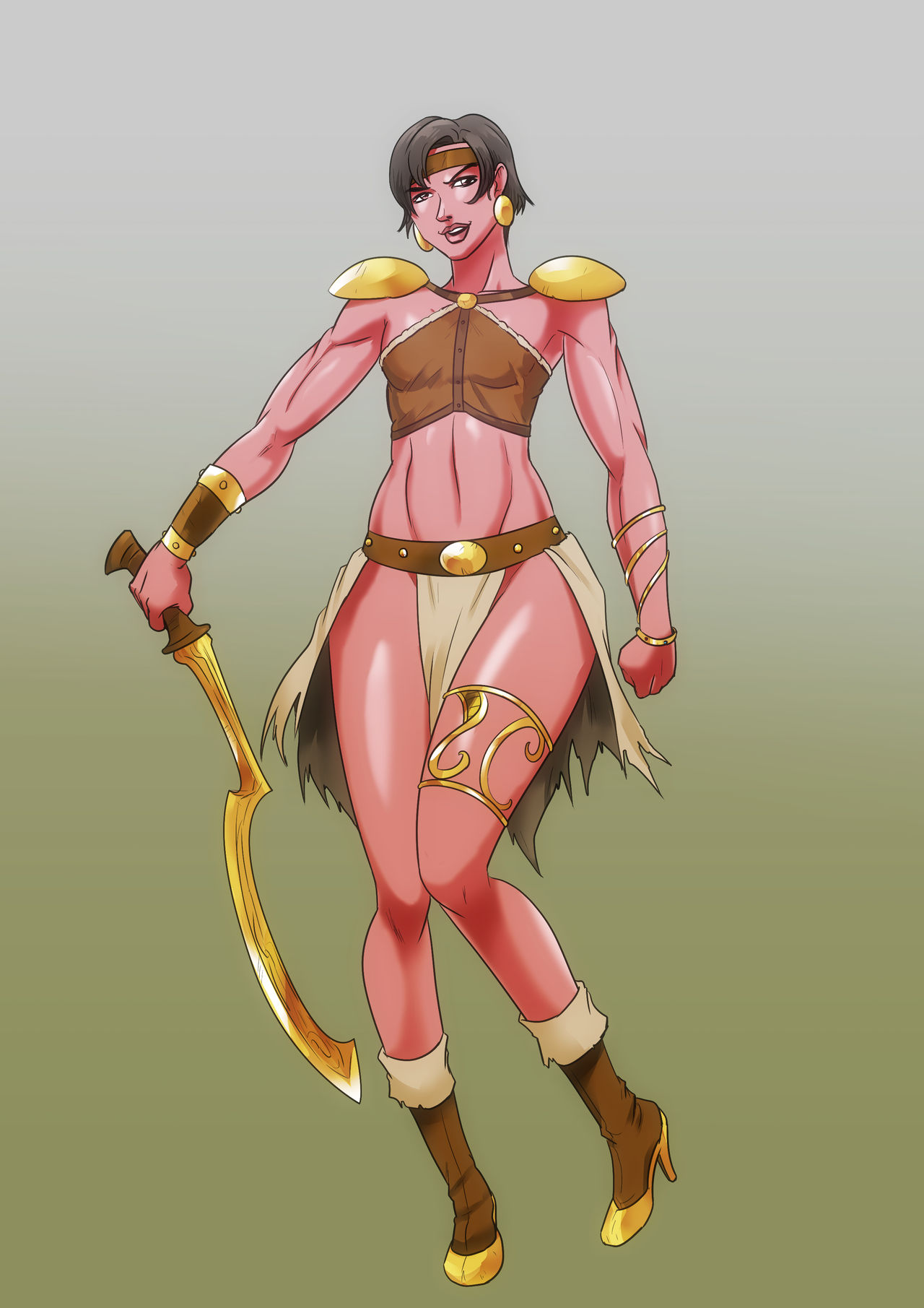 1girls a_princess_of_mars black_hair fit_female high_heel_boots john_carter_of_mars loincloth martian pink_skin short_hair shoulder_pads sickle small_breasts tavia wadevezecha