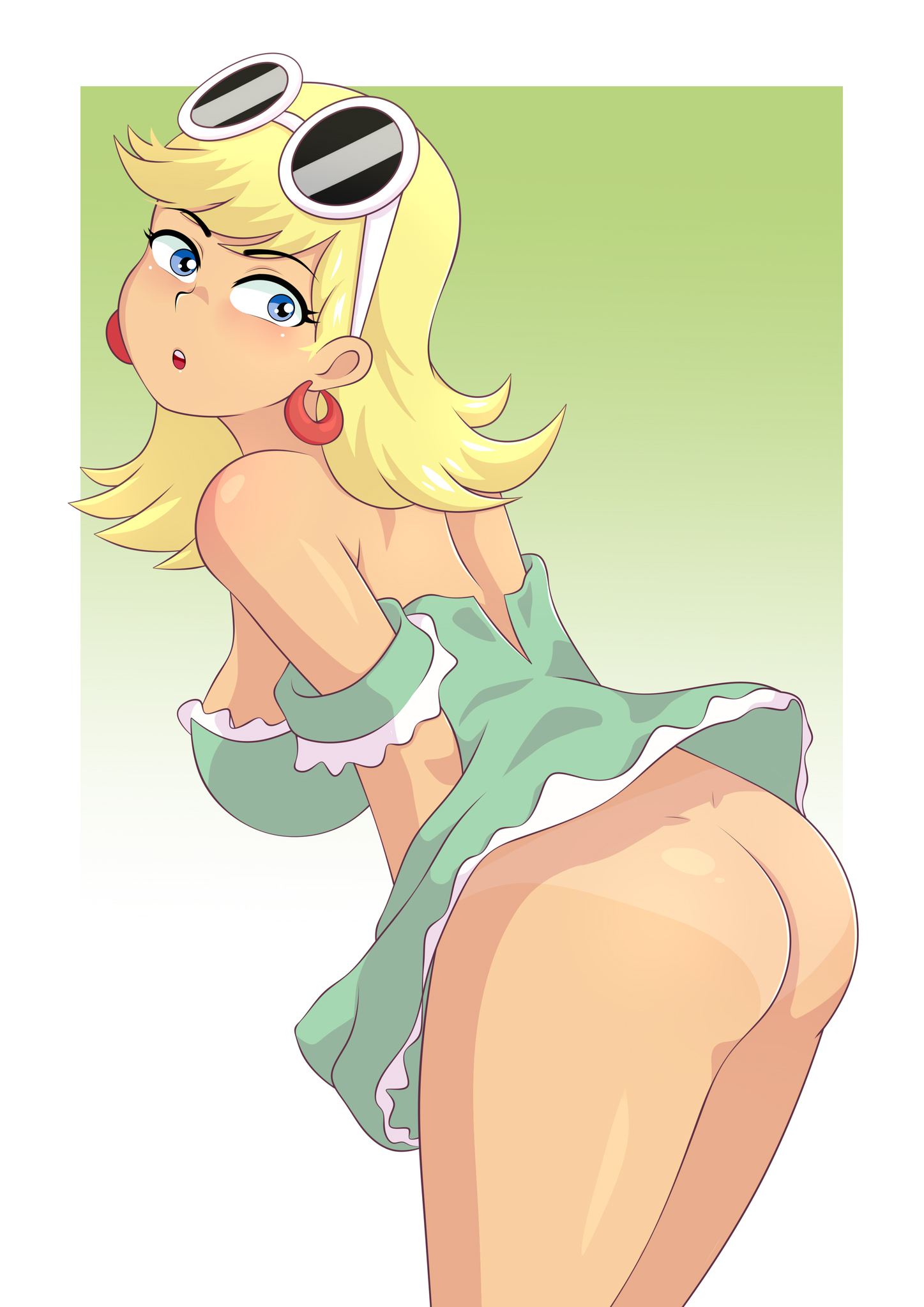 :o, 1girls, ass, back, bangs, bending over, bent over, big ass, big breasts, blonde hair, blue eyes, breasts, dress, dress lift, dress up, female, female only, from behind, human, human only, large breasts, leni loud, looking back, morfinared, no panties, open mouth, solo, solo female, solo focus, sunglasses, sunglasses on head, tanline, tanlines, the loud house, thick thighs, thighs, updress, upskirt