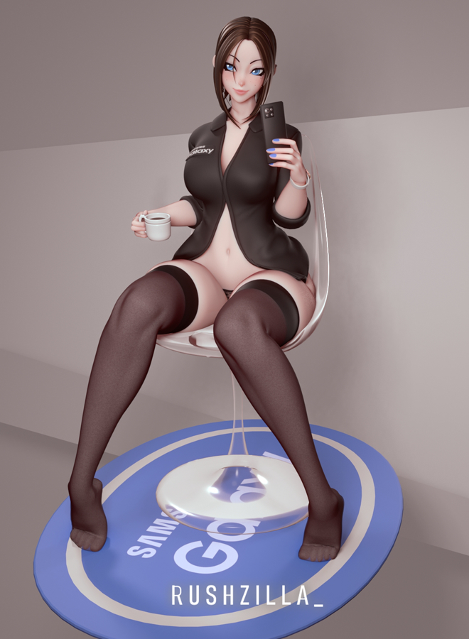3d, ass, breasts, brown hair, busty, fat ass, female, female focus, female only, hourglass figure, makeup, nail polish, pose, posing, rushzilla, samsung, samsung sam, short hair, sitting, solo, tagme, thick thighs, wide hips