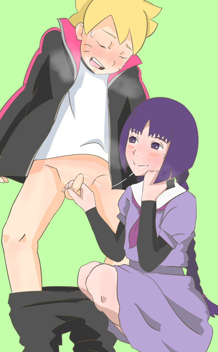 1boy, 1girls, blowjob, blush, boruto: naruto next generations, dripping cum, fellatio, female, green background, hiropon, human, kakei sumire, male, naruto, naruto (series), pants down, penis, small penis, small penis adoration, small penis fellatio, smiling, uzumaki boruto