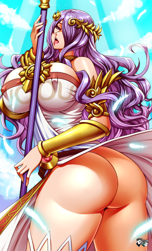 1girls ass bare_ass bare_shoulders blue_sky breasts camilla_(fire_emblem) cloud company_connection cosplay day dress erect_nipples erect_nipples_under_clothes female fire_emblem fire_emblem_fates fire_emblem_if from_behind hair_over_one_eye huge_ass huge_breasts jadenkaiba kid_icarus large_ass large_breasts long_hair looking_at_viewer milf nintendo nipples no_bra no_panties no_underwear open_mouth palutena_(cosplay) purple_eyes purple_hair shiny shiny_hair shiny_skin sky solo solo_female staff sunlight thighhighs third-party_edit thong tongue tongue_out very_long_hair voluptuous