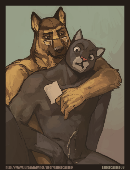 2009 anthro blacksad buste_smirnov canine ejaculation fabercastel feline fur furry furry_only gay interspecies john_blacksad male male_only no_humans tagme