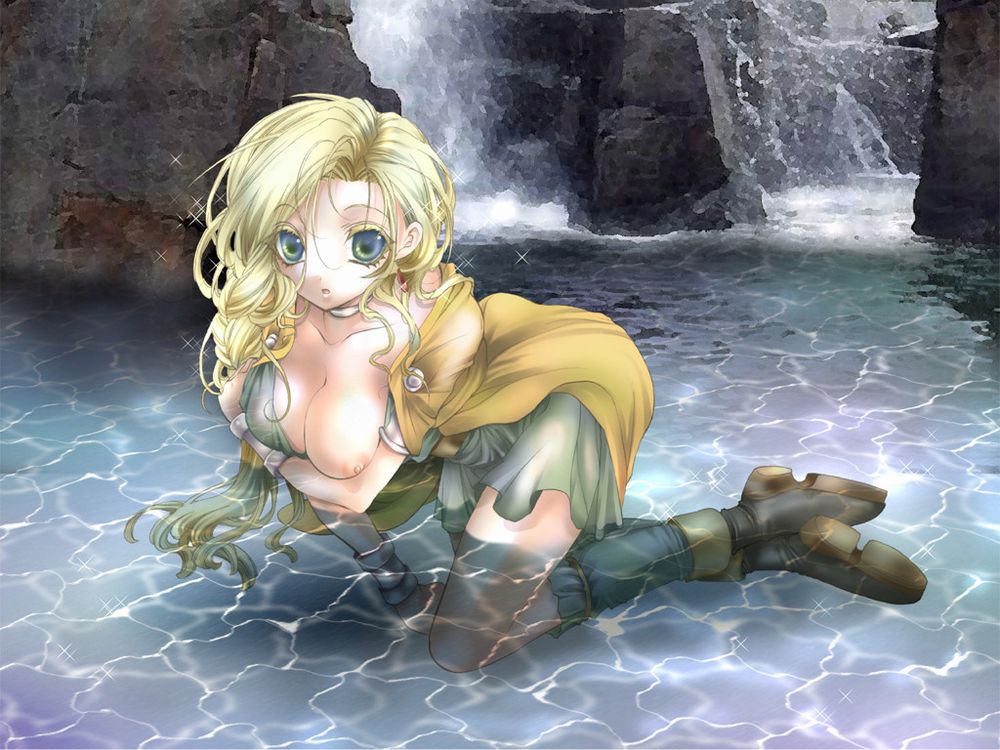 1girls bianca_whitaker blonde blonde_hair blue_eyes breasts clothed clothing dragon_quest dragon_quest_v dress female female_only in_water kotoji medium_breasts nipples tagme water