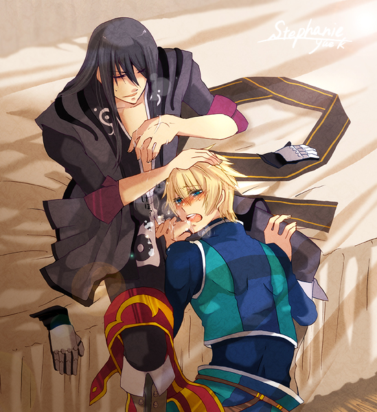 flynn_scifo male male_only multiple_males oral sitting tagme tales_of_(series) tales_of_vesperia yaoi yuri_lowell