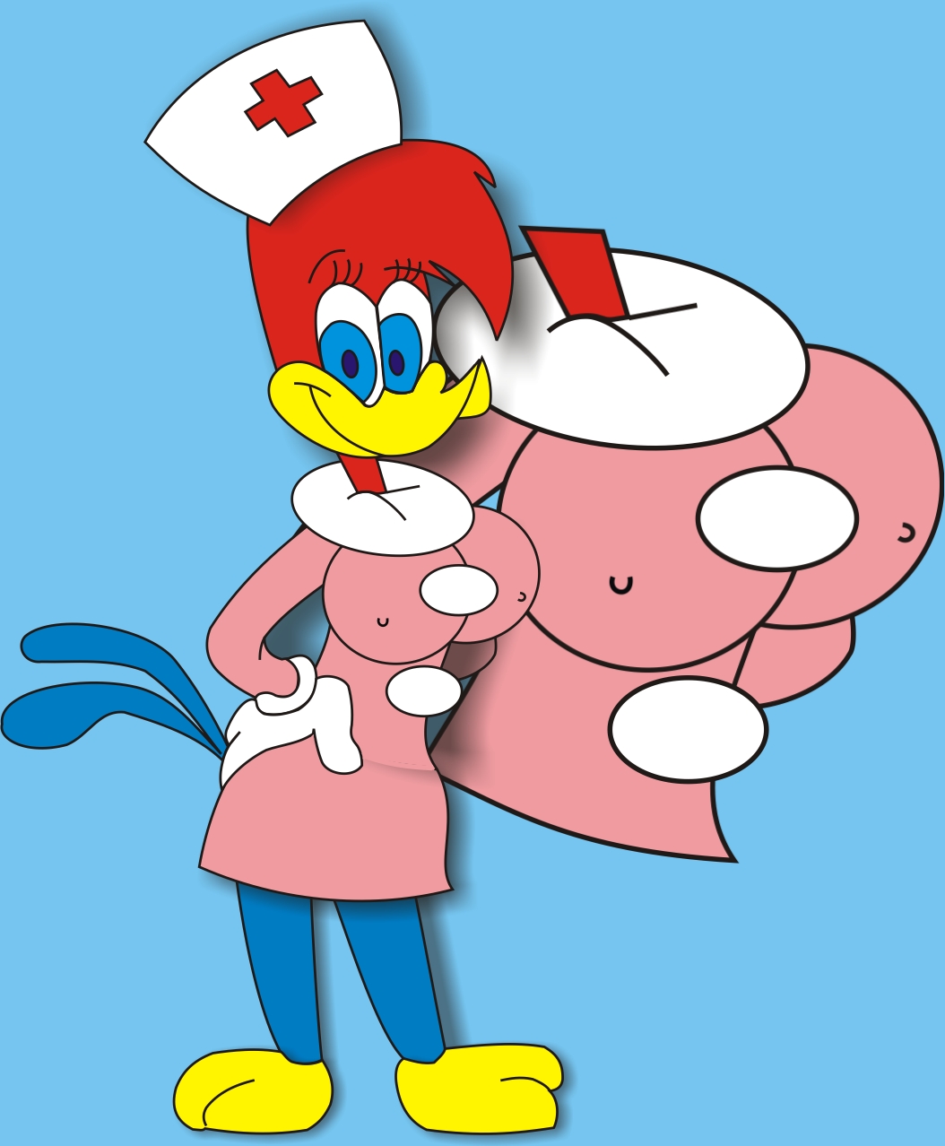 alternate_breast_size anthro barefoot bird breasts clothed clothing coat female female_only gloves huge_eyes solo standing tagme the_woody_woodpecker_show toony winnie_woodpecker woodpecker