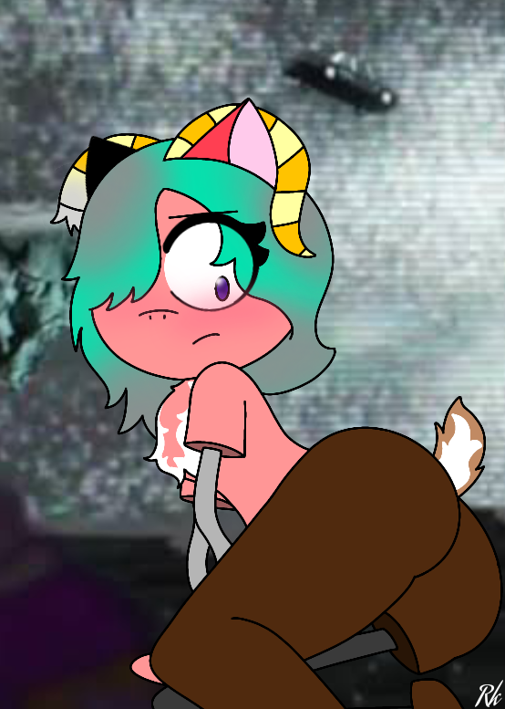 ass baby_tuttifruti_(artist) back_view blue_eyes blush green_hair horns jenny_jelly legs looking_back no_panties original original_character pink_skin short_tail the_amazing_world_of_gumball the_amazing_world_of_gumball_oc the_void