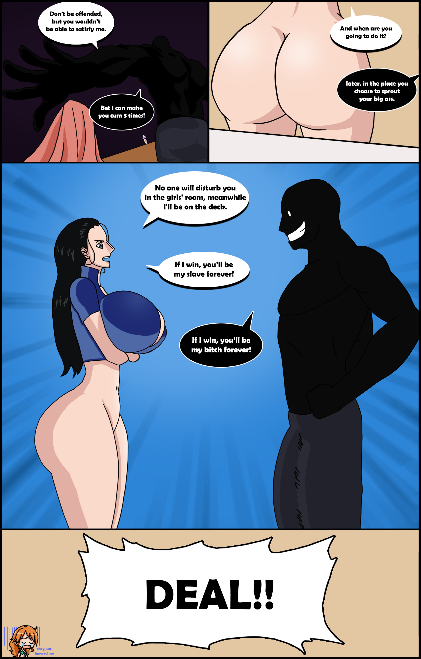 1girls, ass, assisted exposure, big ass, big breasts, bottomless, breasts, crossed arms, faceless male, female, half-dressed, holymonster, huge ass, huge breasts, male, nico robin, one piece, skirt removed, thick thighs, thin waist