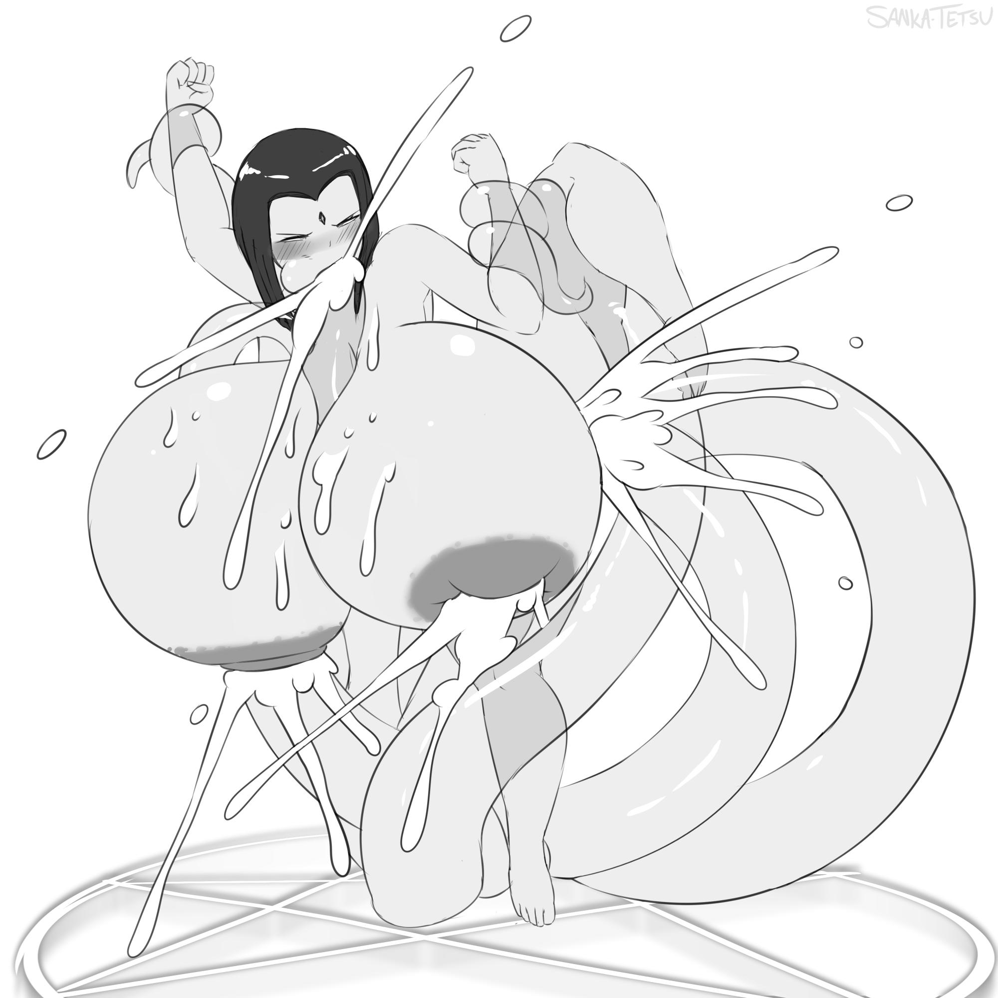 anal, anal insertion, anal sex, breast expansion, breast growth, breast growth (enlargement), breasts, busty, cum, cumflation, dc, dc comics, ejaculation, excessive cum, female, gigantic breasts, hourglass figure, huge breasts, huge cock, huge nipples, hyper breasts, inflation, iron-0xide, large areolae, light skin, light-skinned female, line art, male, monochrome, navel, nipple penetration, nipple sex, oral, oral insertion, oral penetration, oral sex, pale skin, pale-skinned female, penis, pentagram, puffy nipples, pussy, rachel roth, raven (dc), sanka-tetsu, sex, stomach bulge, teen titans, tentacle, tentacle sex, thick thighs, vagina, vaginal insertion, vaginal penetration, vaginal sex, wide hips